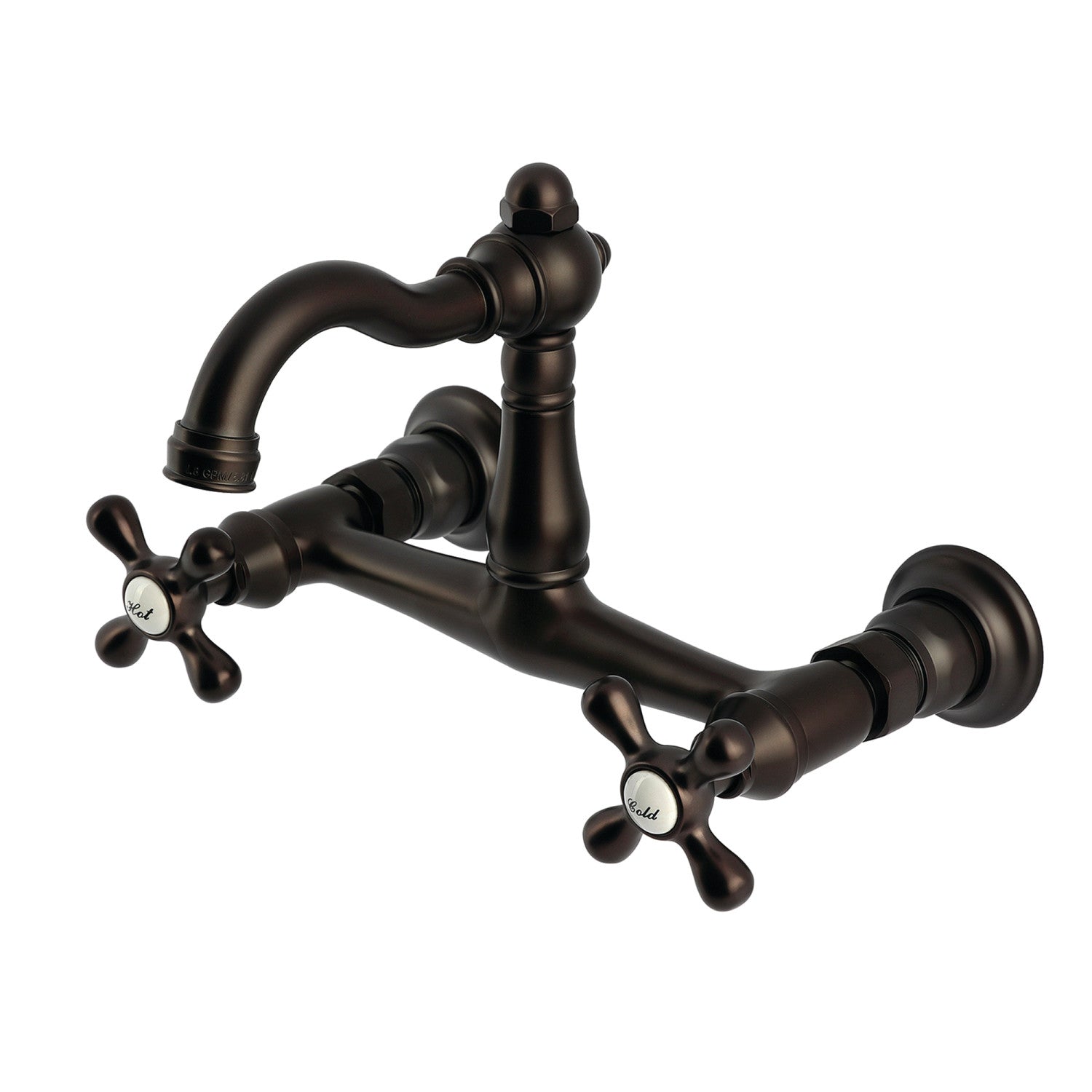 Kingston Heirloom KS3255AX - Robinet de cuisine à deux poignées vintage 2 trous Wall Mount Bridge, bronze frotté à l'huile