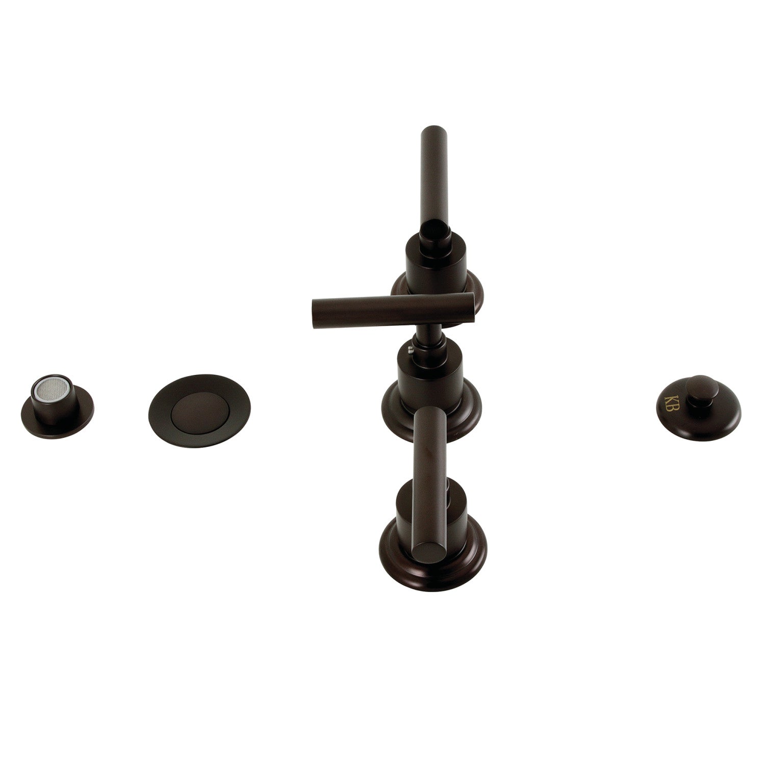 Kingston Sona KB6325CML - Robinet vertical de bidet de pont de Manhattan à trois poignées avec laiton à tirette, bronze frotté à l'huile