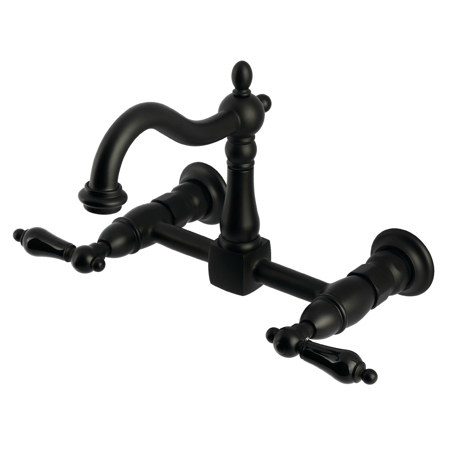 Kingston Heirloom KS1260PKL - Robinet de cuisine à deux poignées 2 trous Wall Mount Bridge, noir mat
