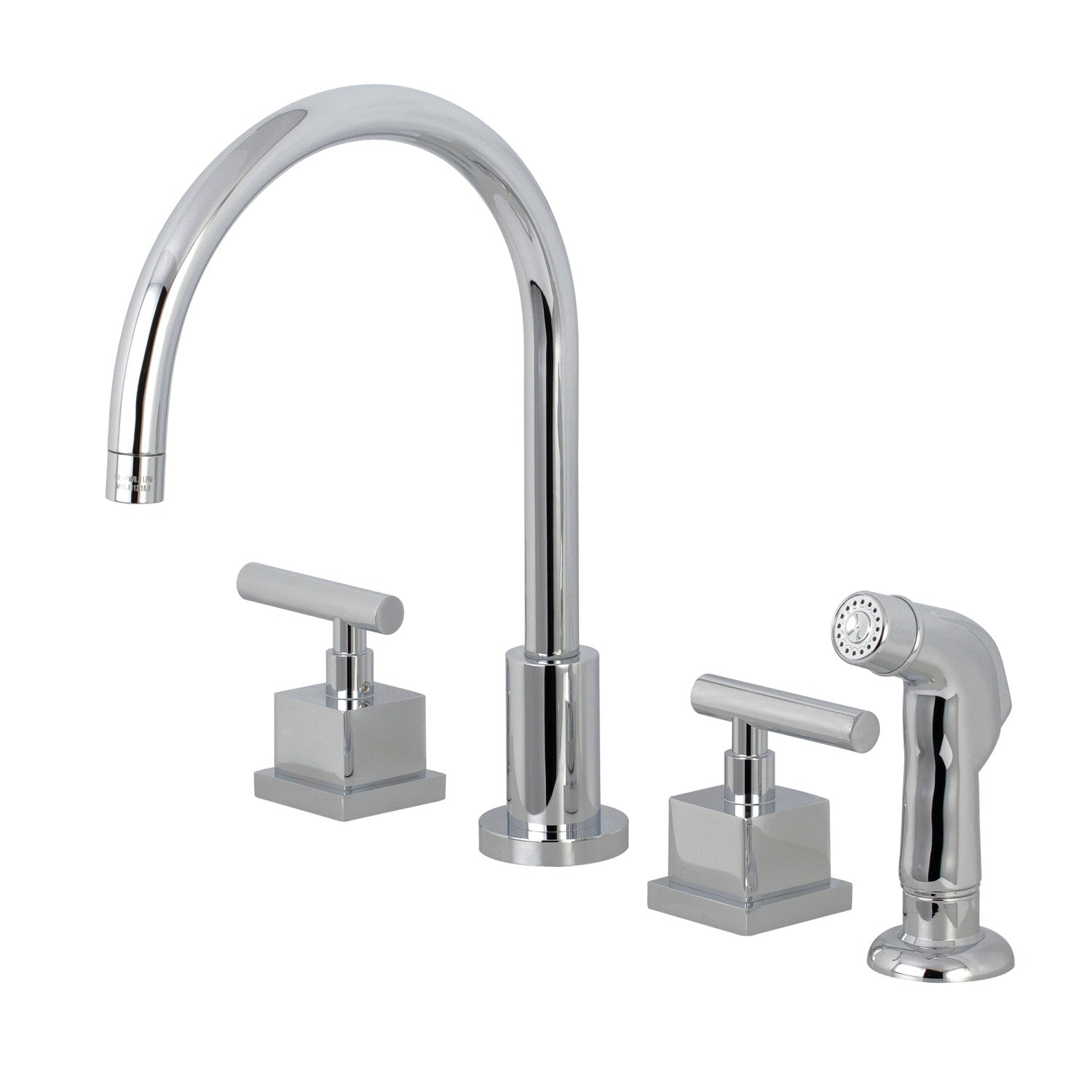 Kingston Sona KS8721CQL - Robinet de cuisine à double poignée Claremont 4 trous avec pulvérisateur en plastique, chrome poli