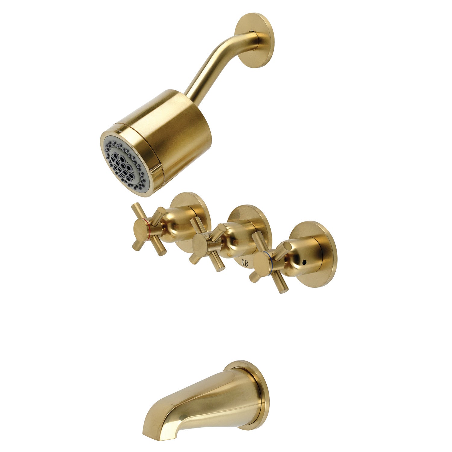 Kingston Sona KBX8137DX - Robinet de baignoire et de douche à triple poignée Concord, laiton brossé