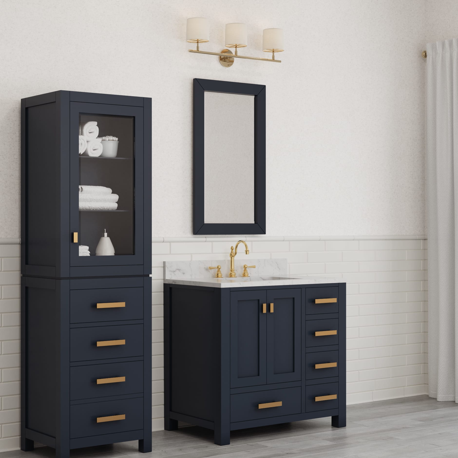 Kingston Luxe MS36CW06MB - 36 in. x 21.5 in. Bathroom Vanity Marble Top in Carrara White and White Basin, Monarch Blue