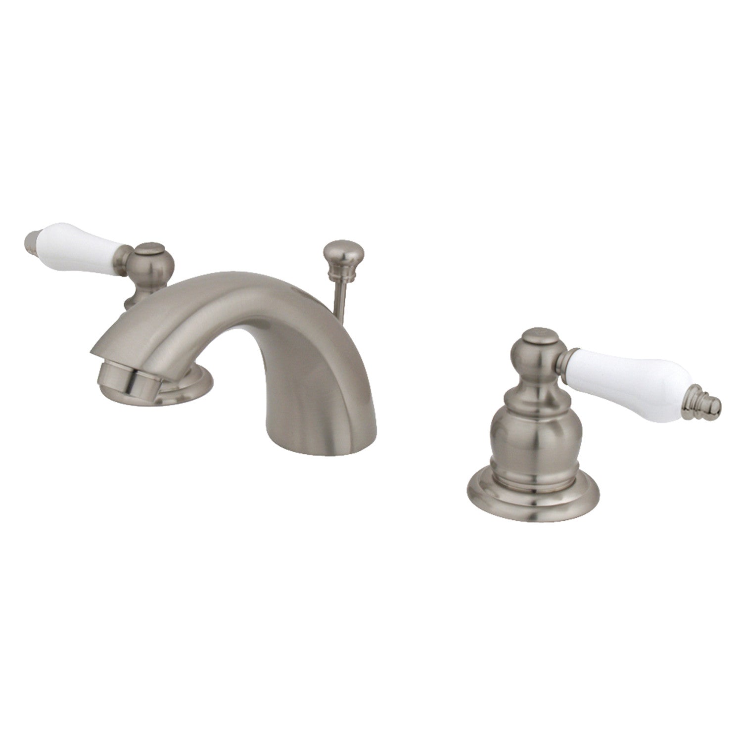 Kingston Heirloom KB958PL - Victorian à deux poignées 3 trous montage sur plage Mini-Widespread Robinet de salle de bain avec drain à tirette, Nickel brossé