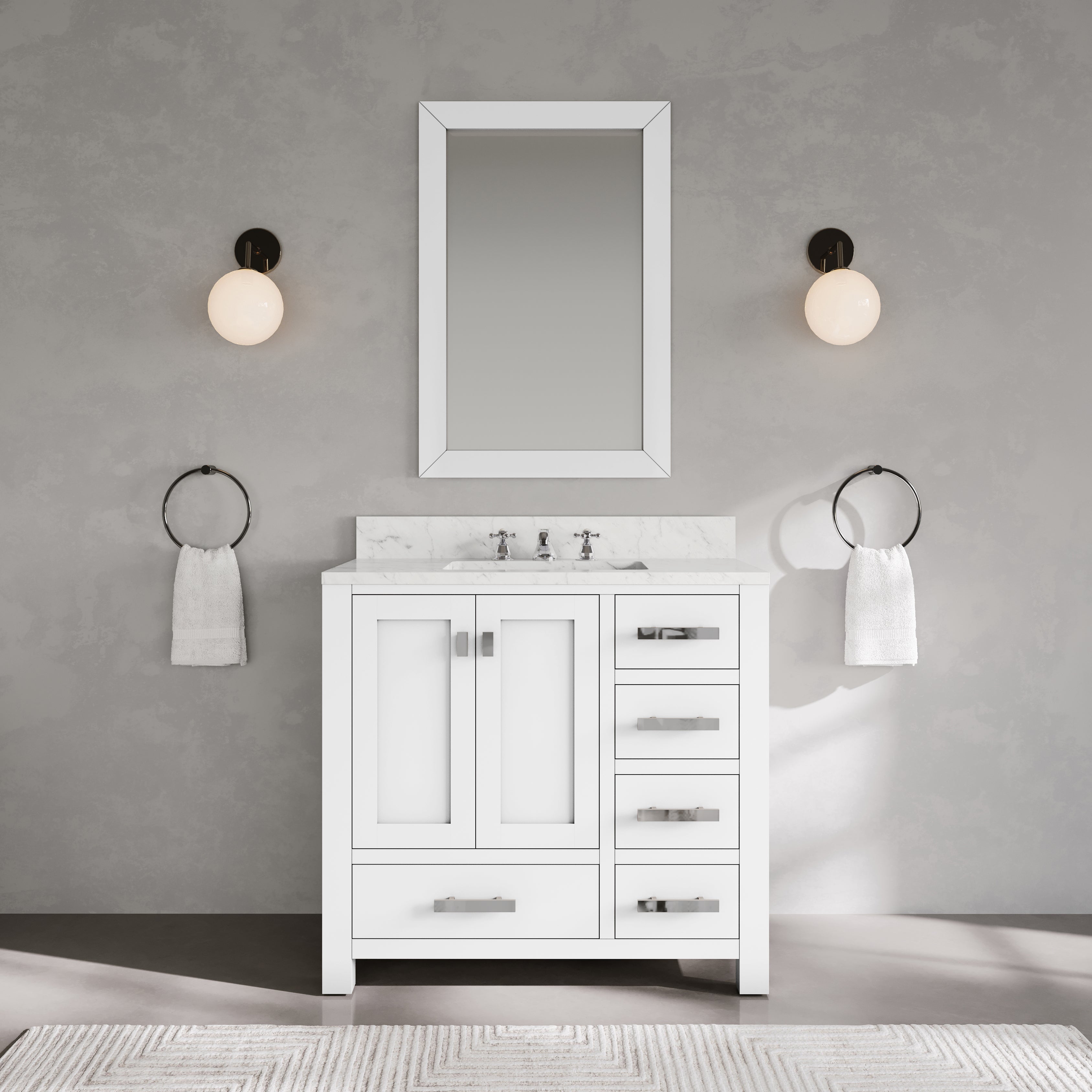 Kingston Luxe MS36CW01PW - 36 in. x 21.5 in. Bathroom Vanity Marble Top in Carrara White and White Basin, White