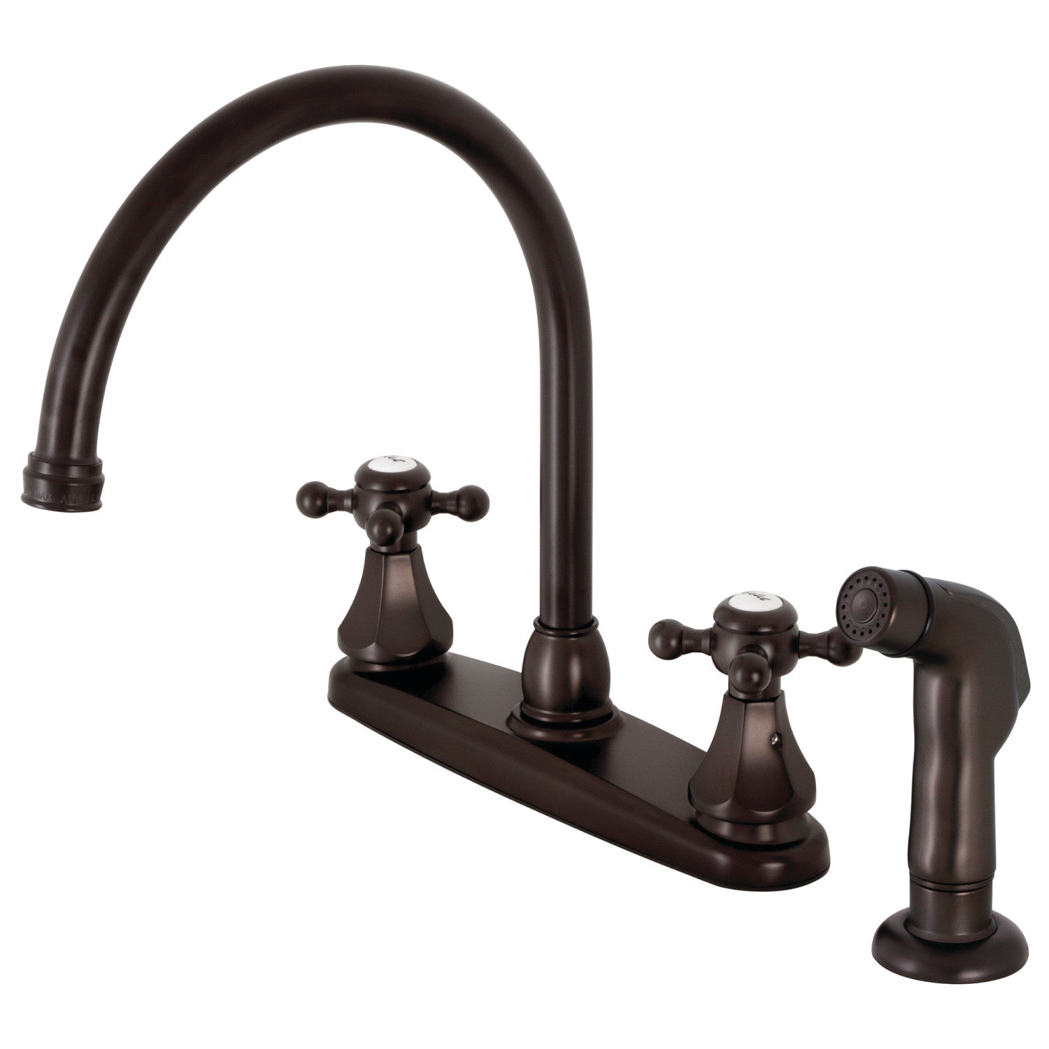 Kingston Heirloom KB4725BXSP - Robinet de cuisine métropolitain à deux poignées 4 trous 8" avec pulvérisateur latéral, bronze frotté à l'huile