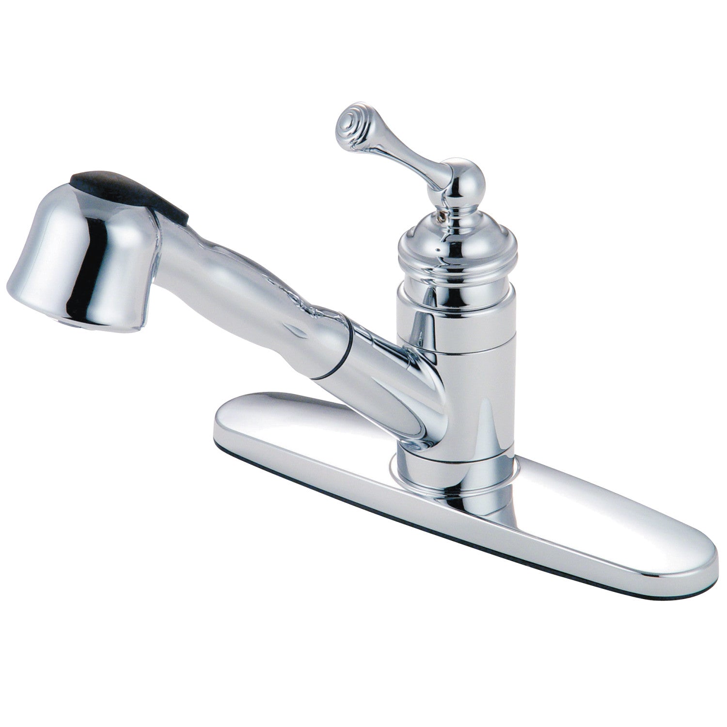 Kingston Heirloom KB3891BL - Vintage monomanche 1-or-3 Trou montage sur plage extractible Pulvérisateur Robinet de cuisine, Chrome poli