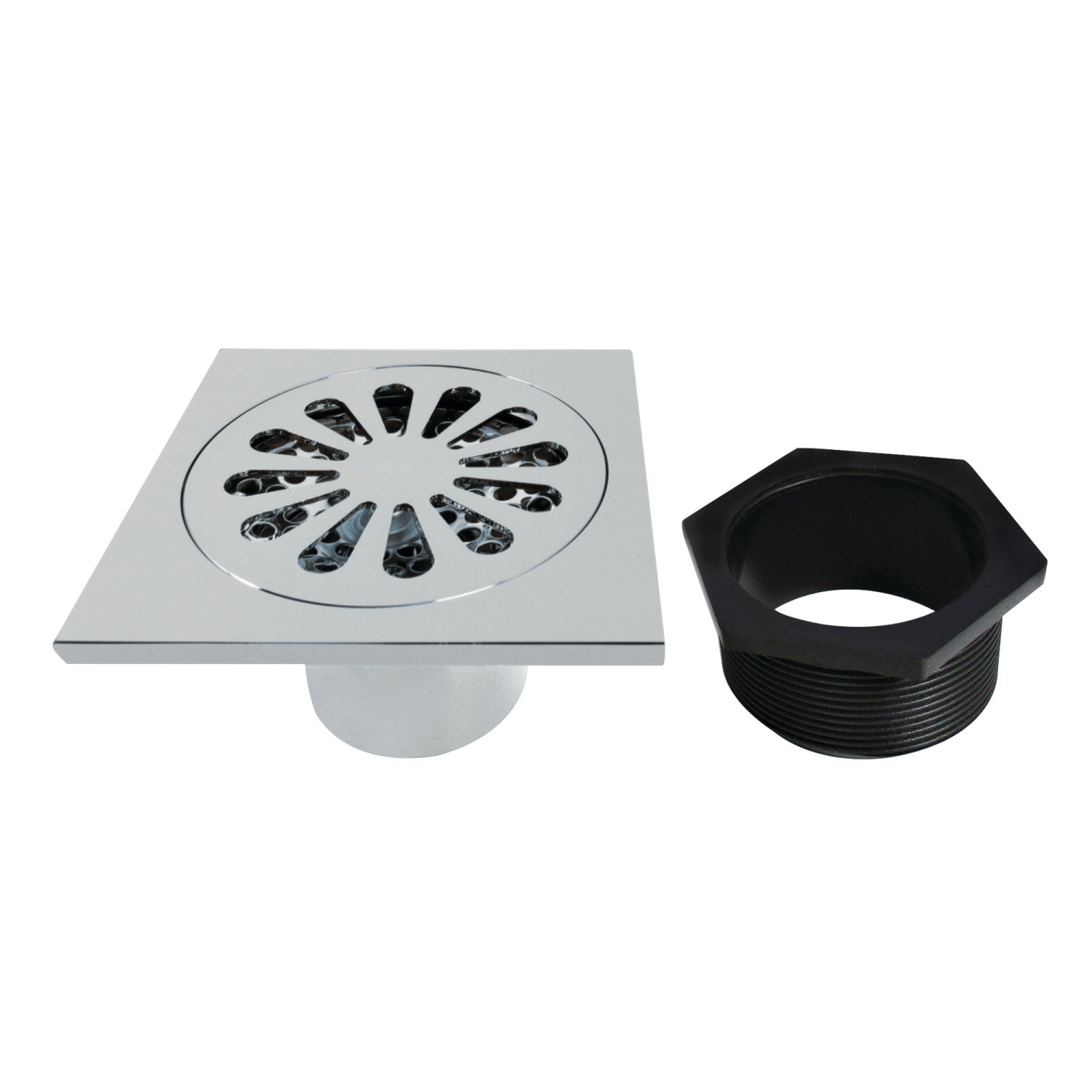 Kingston Watercourse BSF4161C 4-Inch Brass Square Grid Shower Drain with Hair Strainer, Polished Chrome