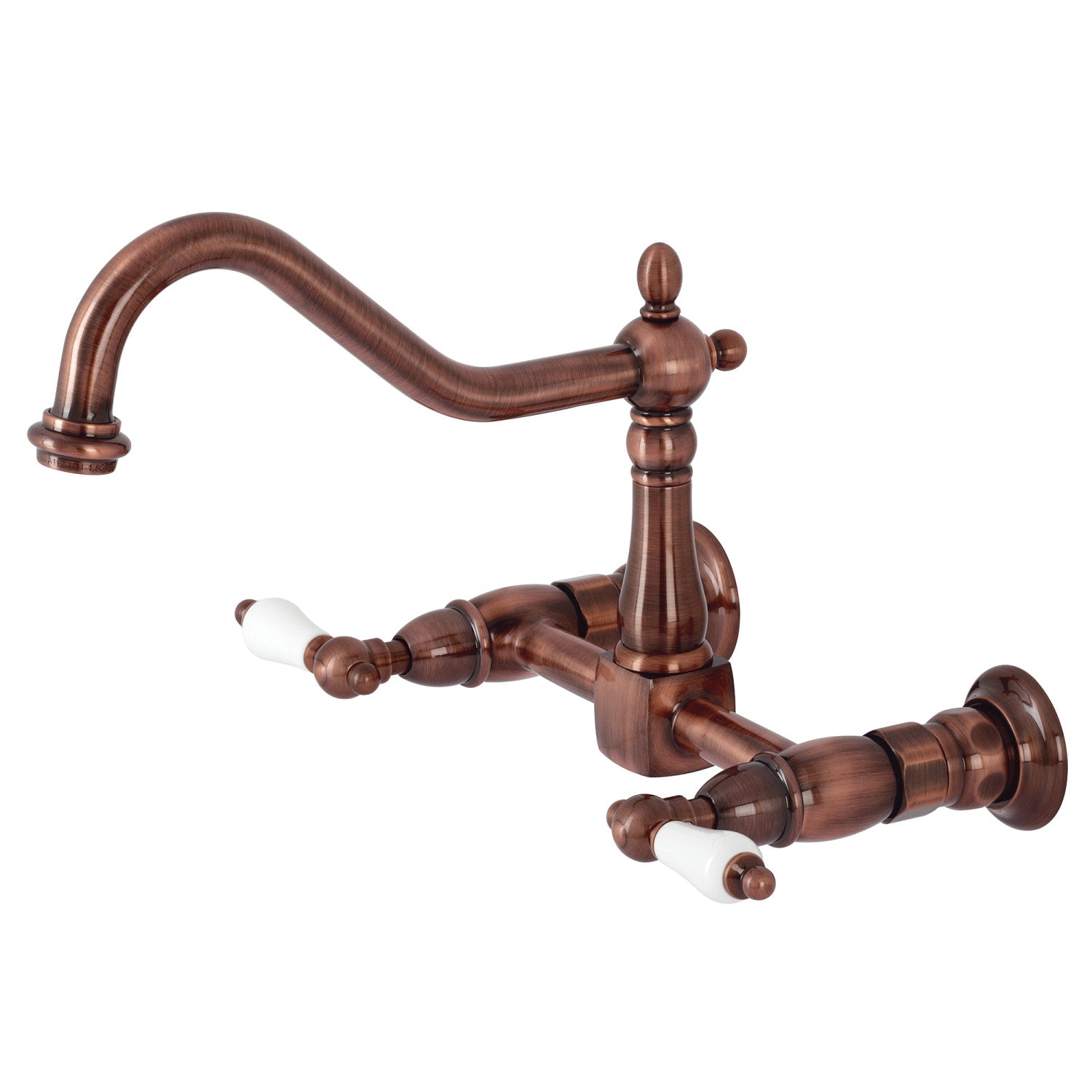 Kingston Heirloom KS124PLAC - Robinet de cuisine à deux poignées Heritage 2 trous Wall Mount Bridge, cuivre antique