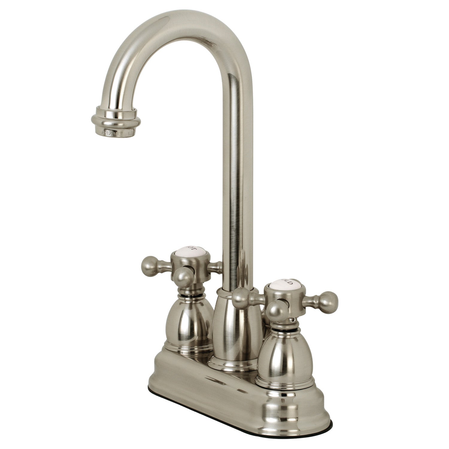 Kingston Heirloom KB3618BX - Vintage Double-Handle 3 trous montage sur plage 4-Inch Centerset Robinet de salle de bains avec drain à tirette, Nickel brossé