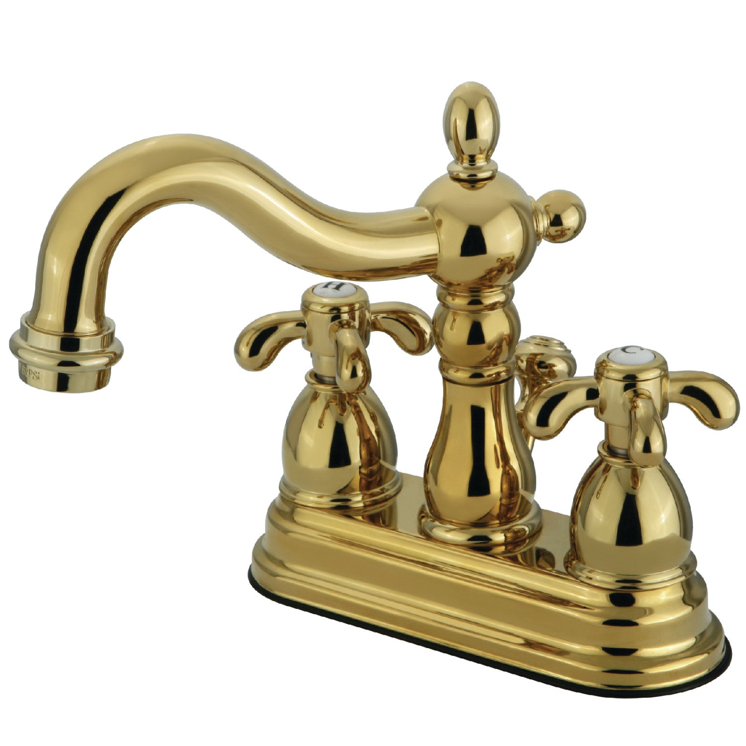 Kingston Heirloom KS1602TX - French Country Double-Handle 3 trous montage sur plage 4-Inch Centerset Robinet de salle de bain avec laiton à tirette, laiton poli
