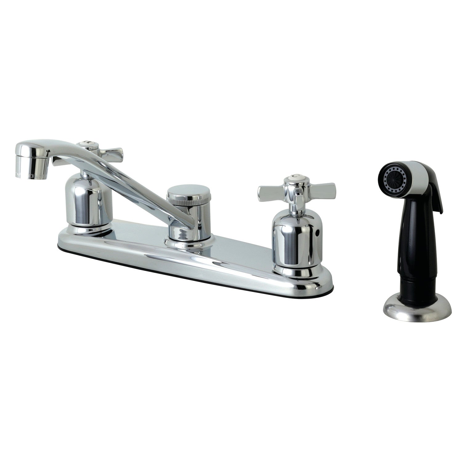 Kingston Tulare FB112ZX - Robinet de cuisine central bimanche Millennium 4 trous 8" avec pulvérisateur latéral, chrome poli