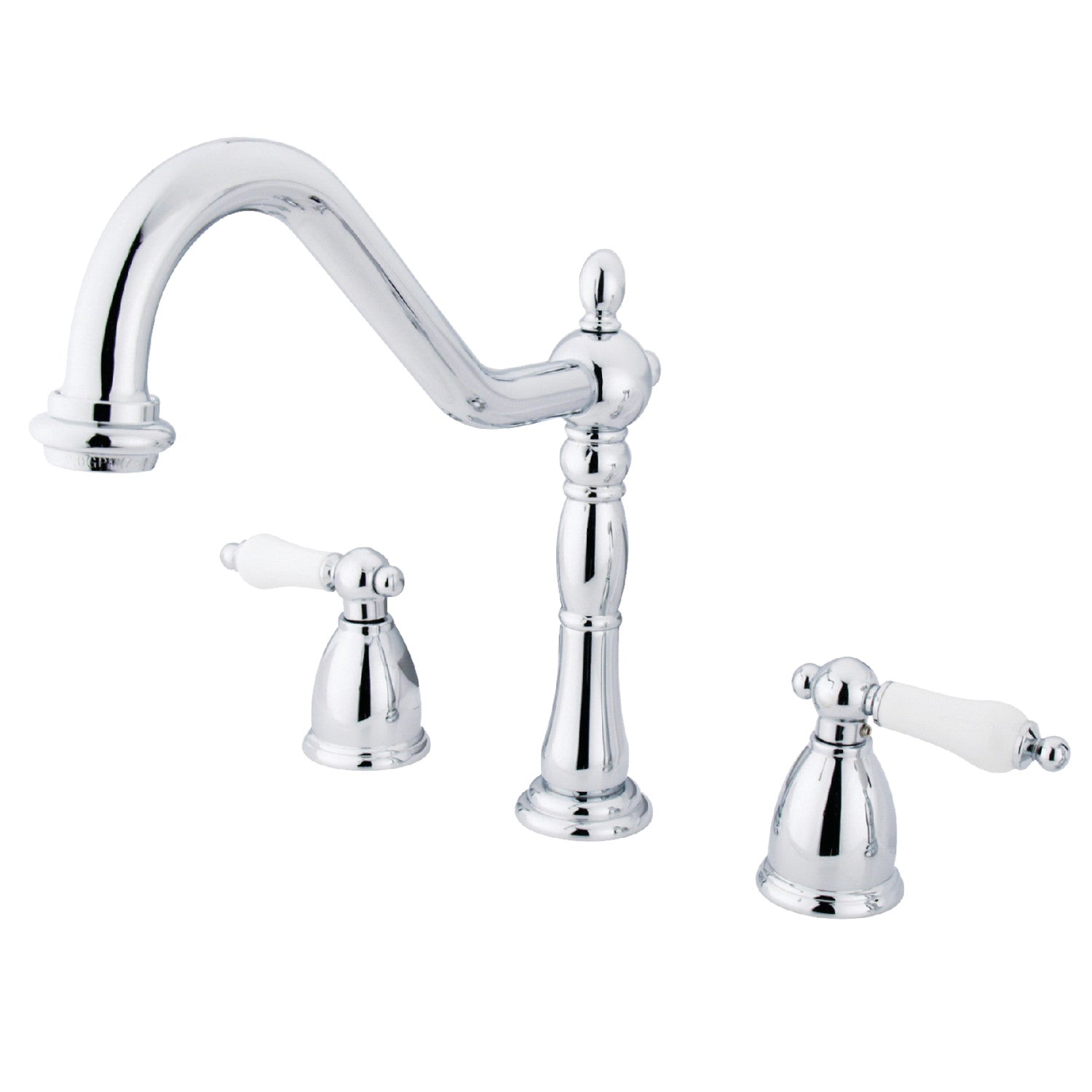 Kingston Heirloom KB1791PLLS - Robinet de cuisine à double poignée Heritage 3 trous, chrome poli