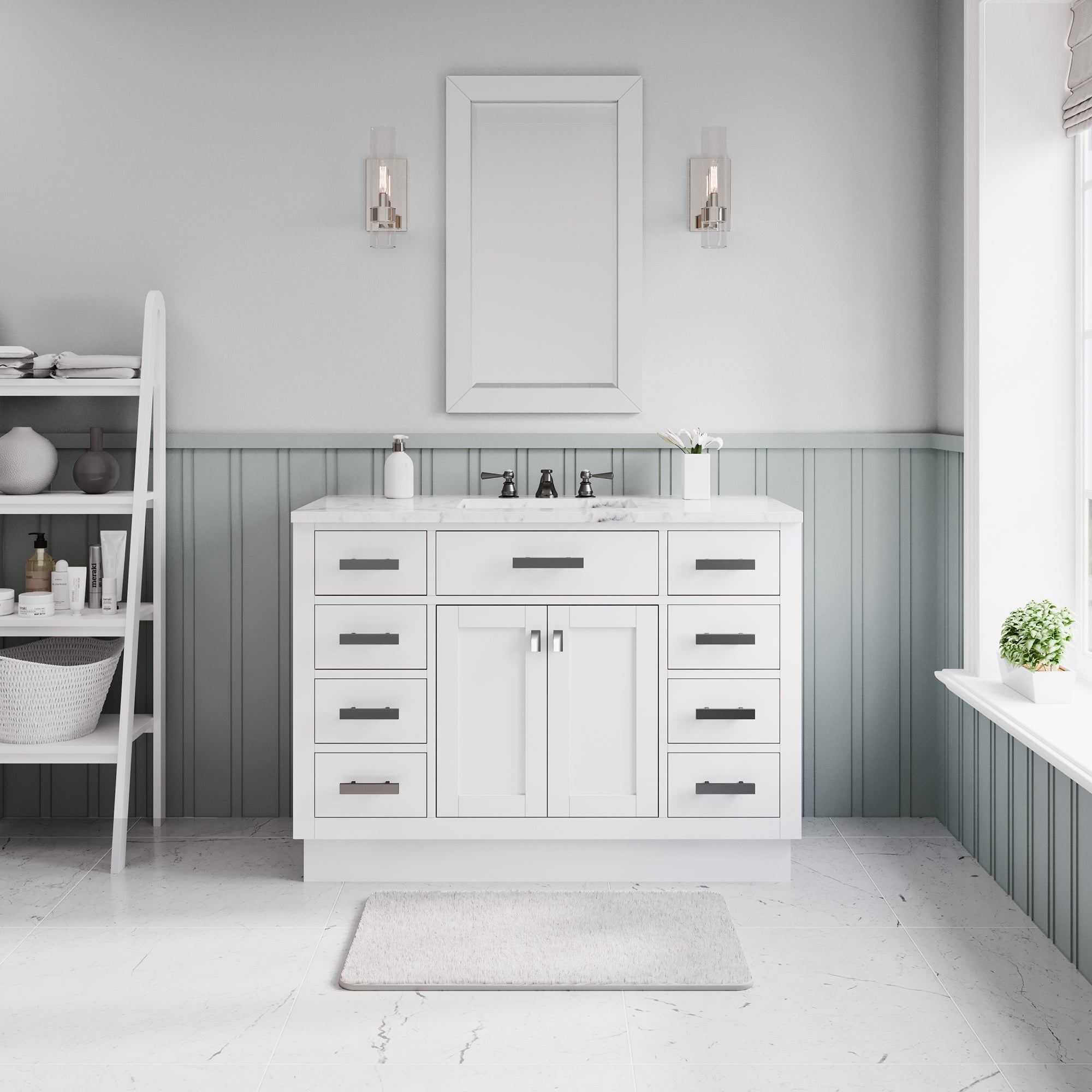 Kingston Luxe HA48CW03PW - 48 in. x 22 in. Bathroom Vanity Marble Top and White Basin, White