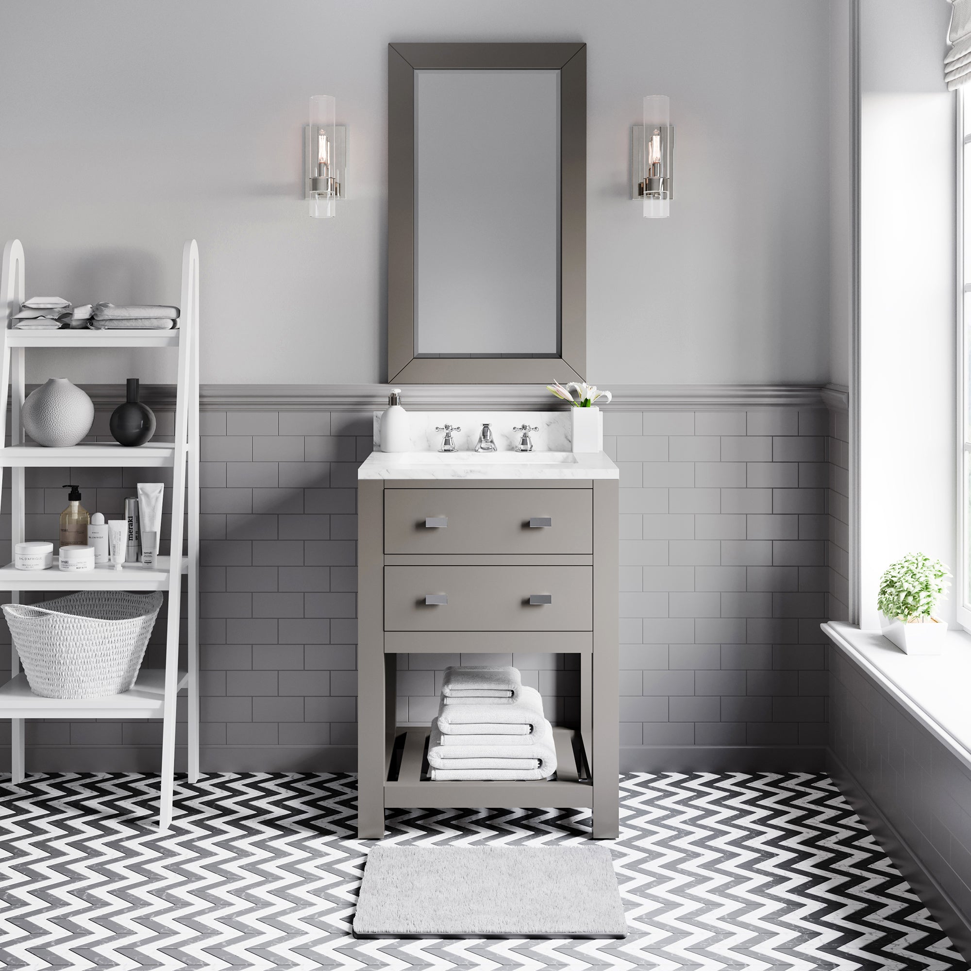Kingston Luxe MA24CW01CG - 24 in. x 21.5 in. Bathroom Vanity Carrara White Marble Top, Cashmere Grey