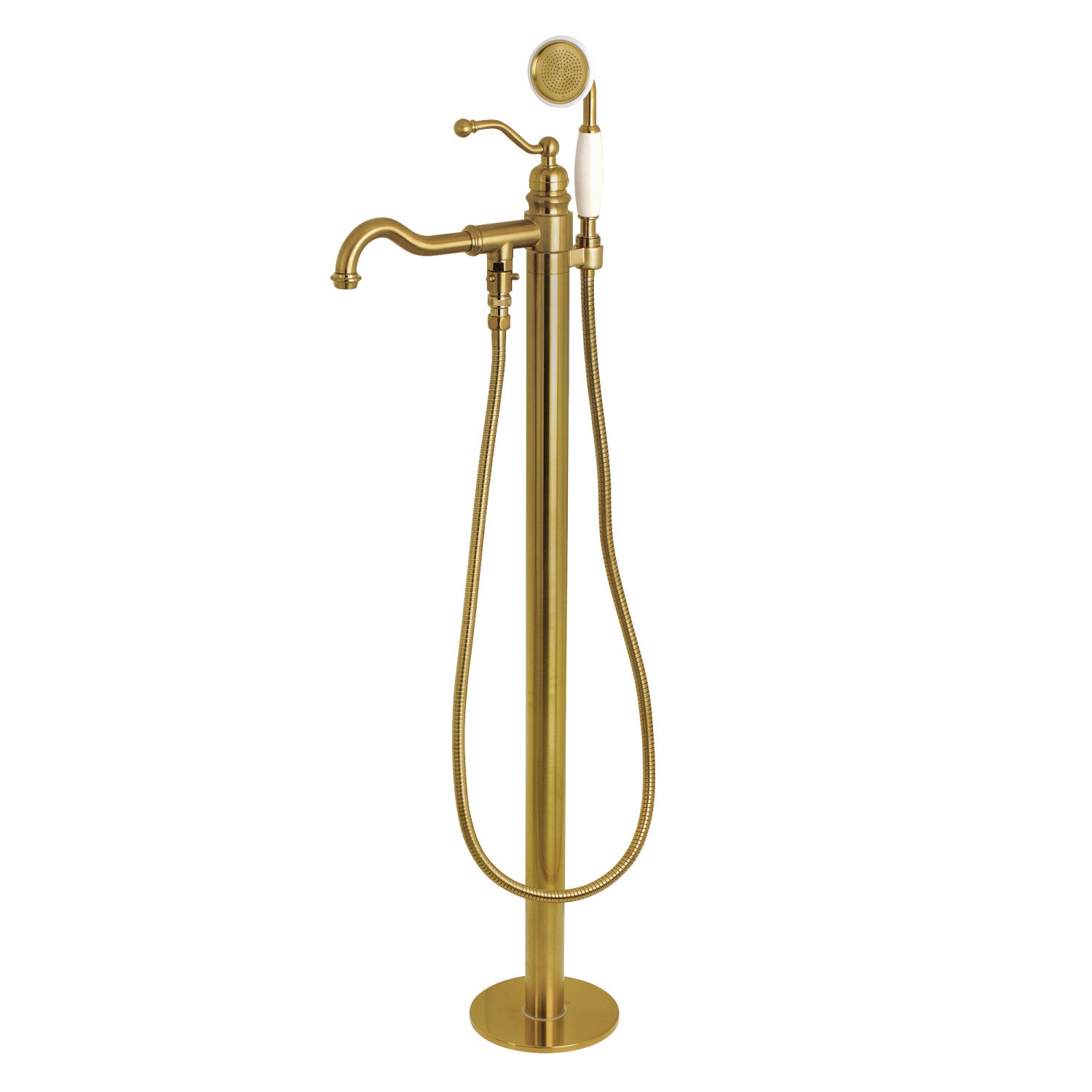 Kingston Heirloom KS7137ABL - Robinet de baignoire autoportant à une poignée de pays anglais 1 trou avec douche à main, laiton brossé