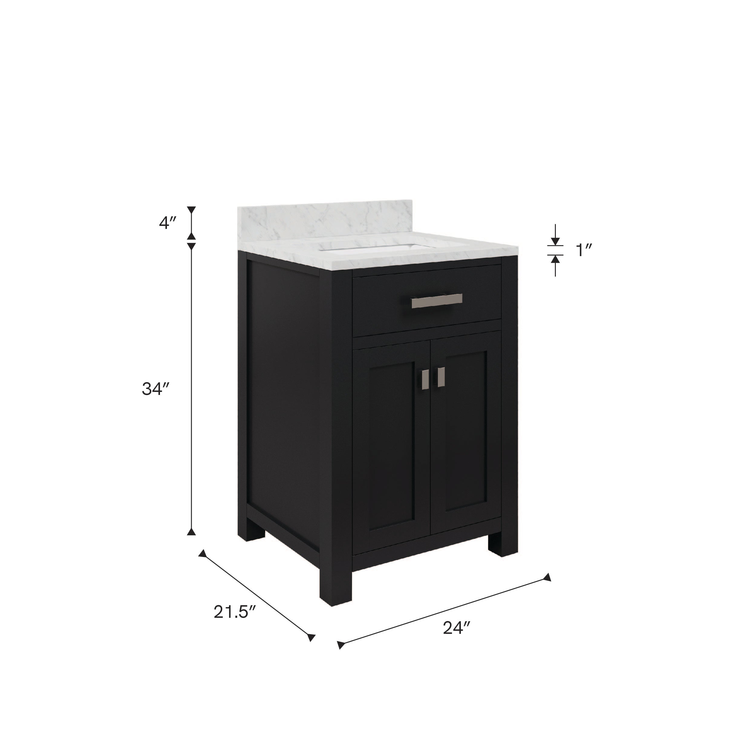 Kingston Luxe MS24CW01ES - 24 in. x 21.5 in. Bathroom Vanity Single Sink with Carrara White Marble Top, Espresso
