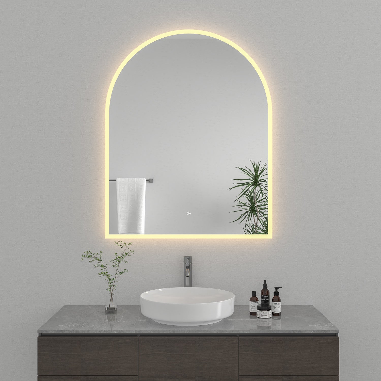 Kingston Sona MR4013240 - Aurora 30-Inch x 60-Inch Arched LED Bathroom Mirror, Front and Back Light, Anti-Fog, Dimmable Touch Sensor Lighted Mirror, Silver