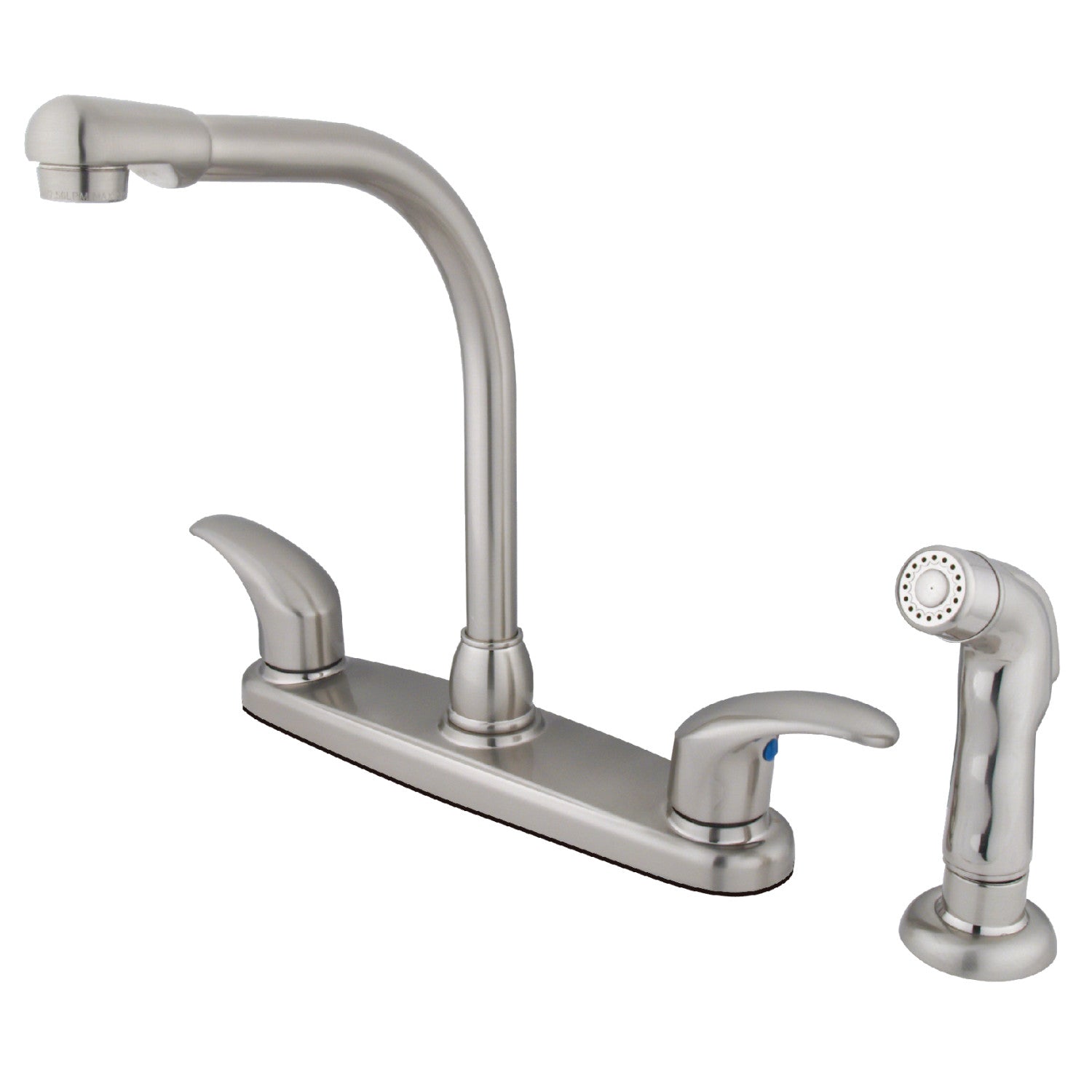 Kingston Tulare KB718LLSP Robinet de cuisine à deux poignées 4 trous 8" avec pulvérisateur latéral, Nickel brossé