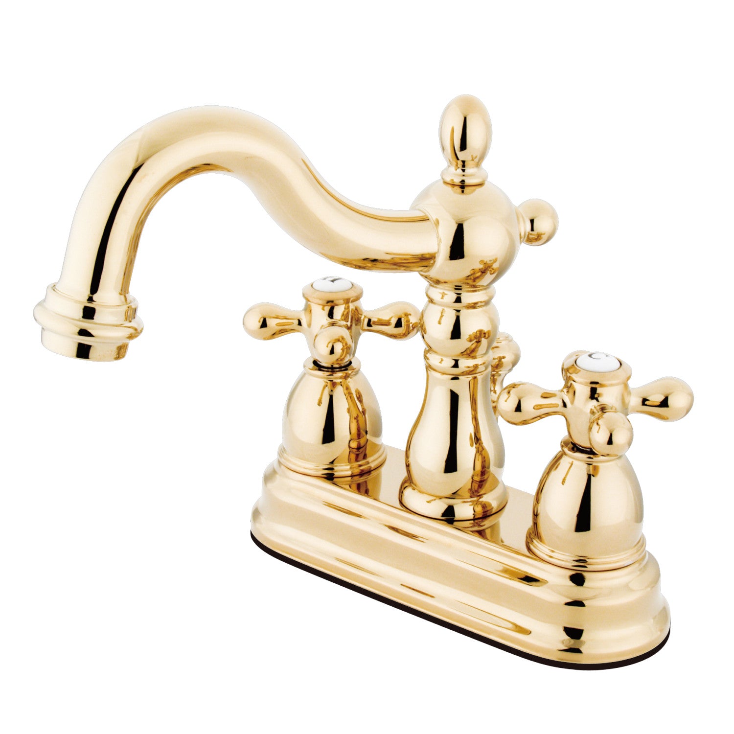 Kingston Heirloom KB1602AX - Heritage Double-Handle 3-Hole Deck Mount 4-Inch Centerset Bathroom Faucet with Pop-Up Drain, Polished Brass