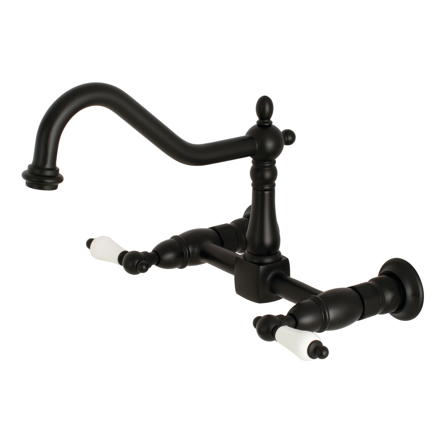Kingston Heirloom KS1240PL - Robinet de cuisine à deux poignées Heritage 2 trous, noir mat