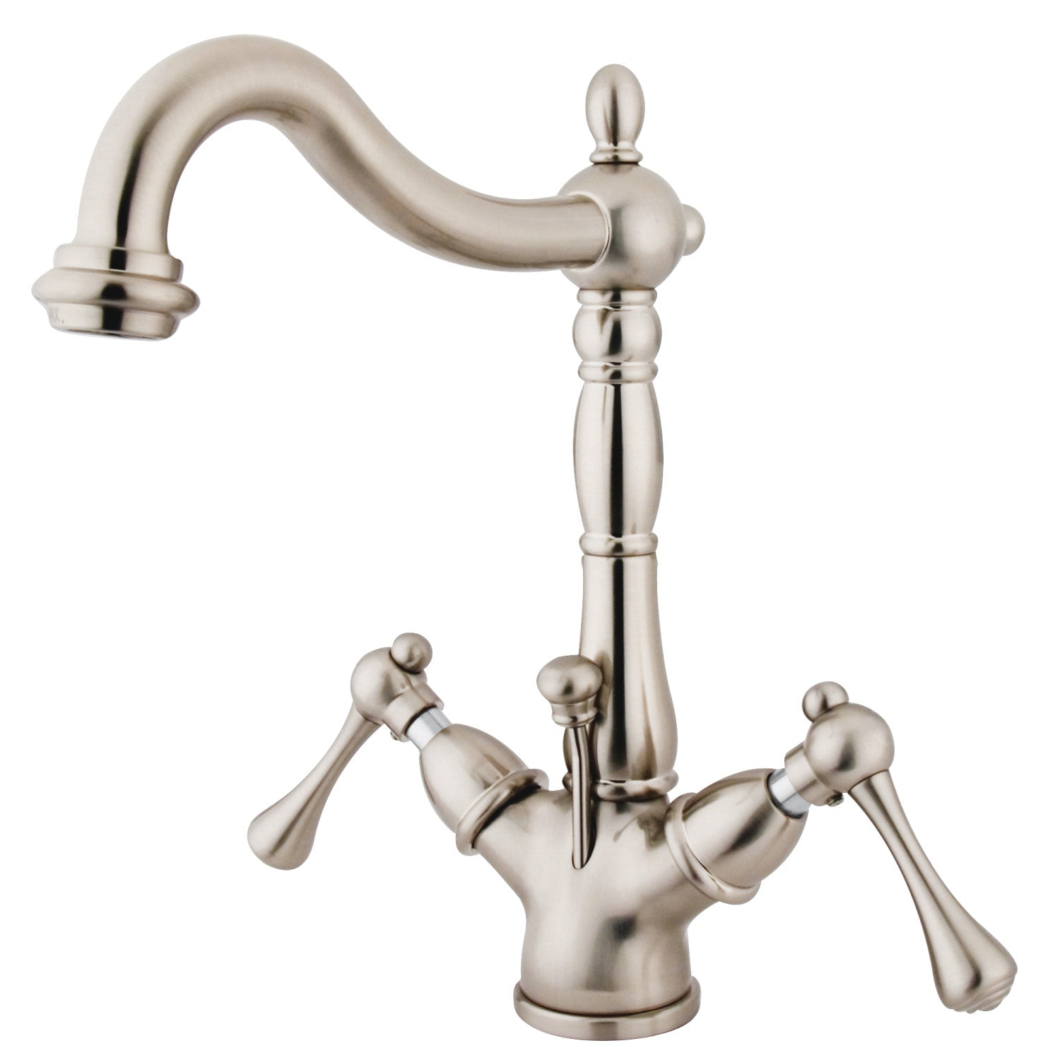 Kingston Heirloom KS1438BL - Heritage Double-Handle 1-or-3 Robinet de salle de bains à trou unique avec à tirette en laiton, nickel brossé