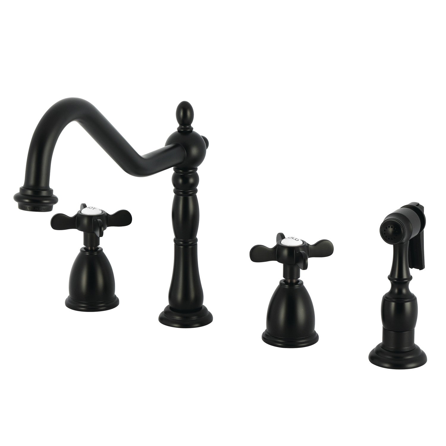 Kingston Heirloom KB1790BEXBS - Essex Double-Handle 4 trous Robinet de cuisine répandu avec pulvérisateur en laiton, noir mat