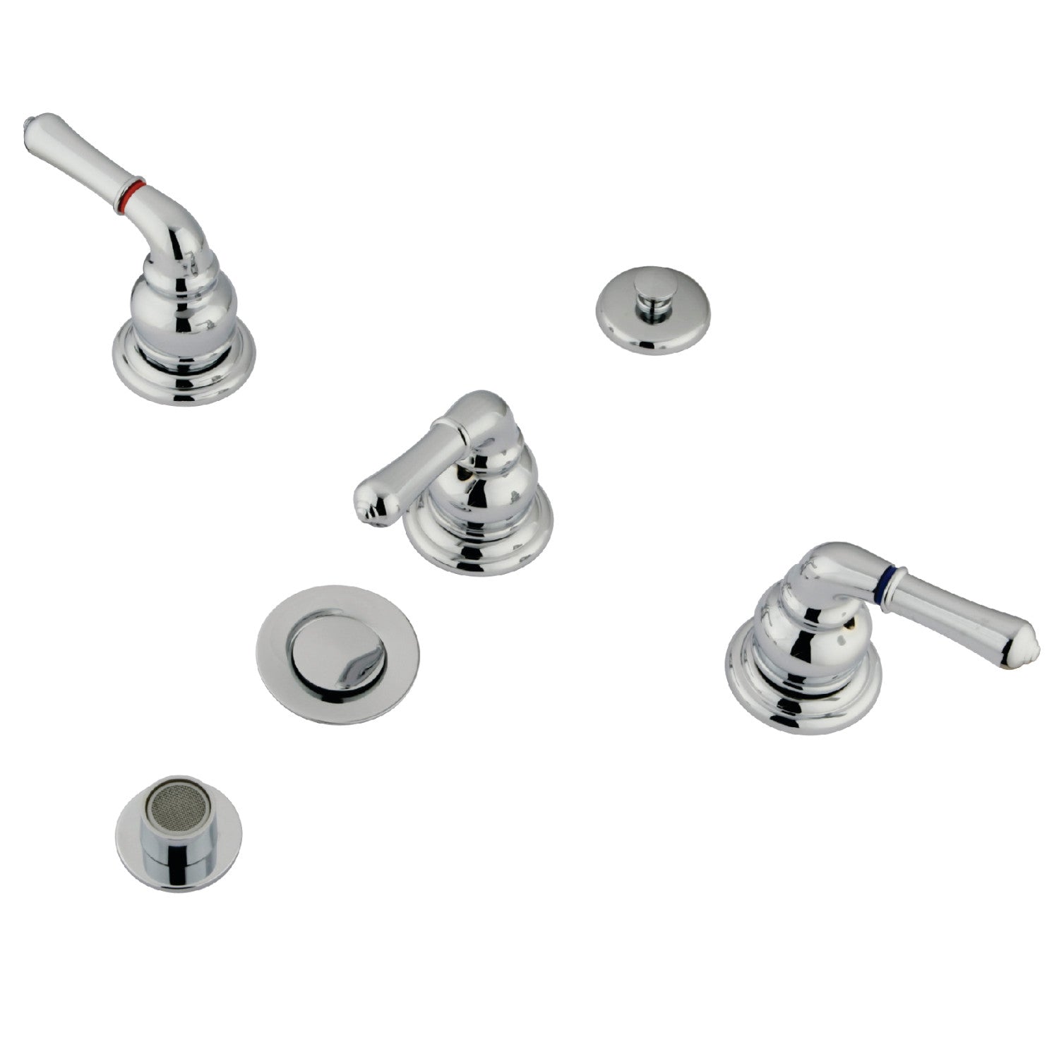 Kingston Tulare KB321 - Magellan Three-Handle Deck Mount Bidet Faucet with Brass Pop-Up, Polished Chrome