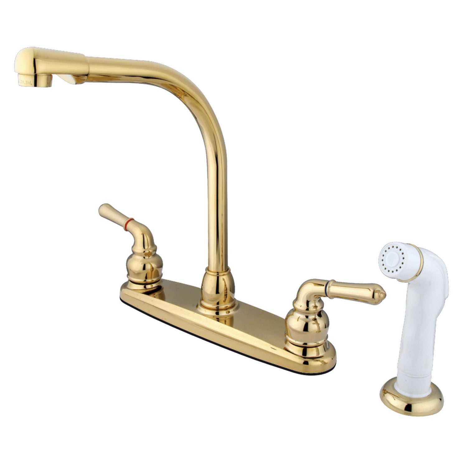 Kingston Tulare KB752 - Robinet de cuisine à deux poignées Magellan 4 trous 8" avec pulvérisateur latéral, laiton poli
