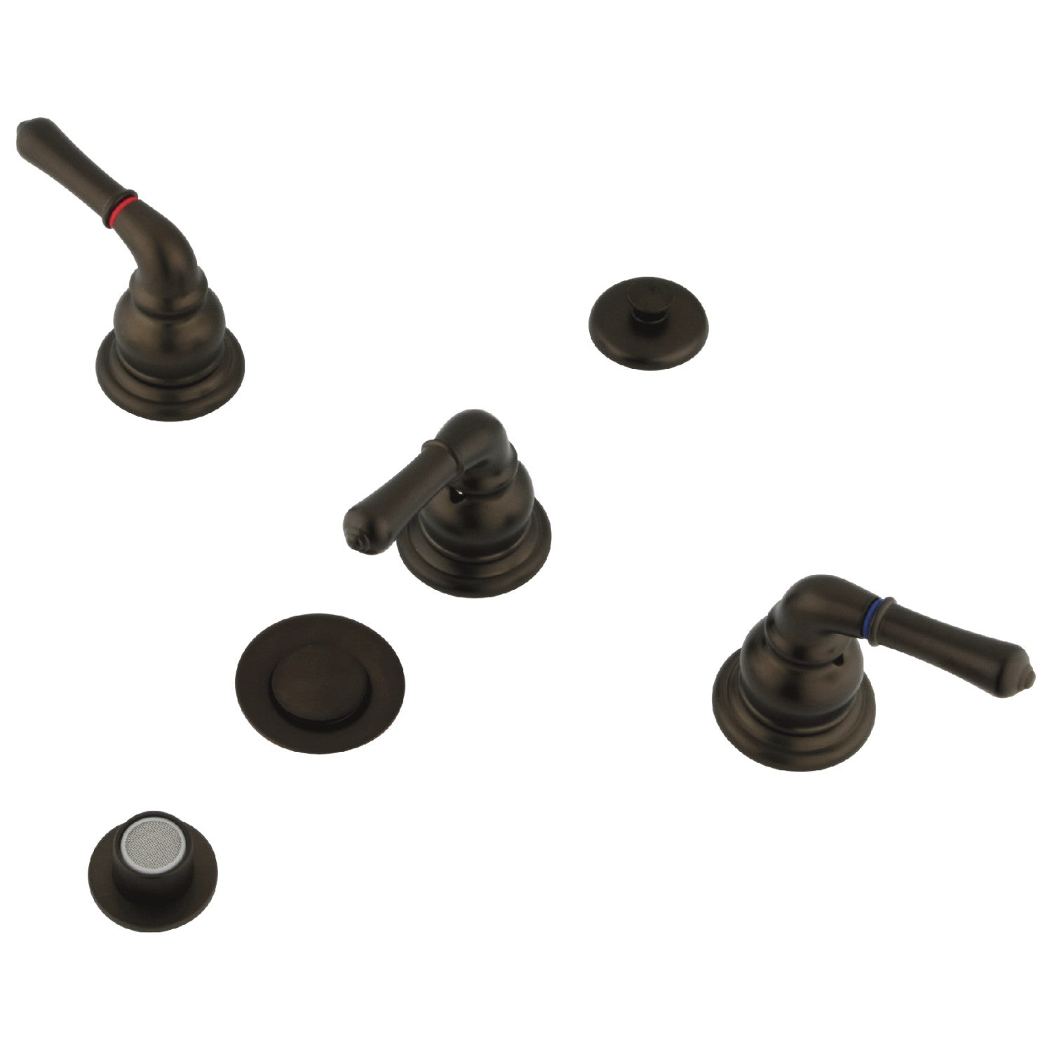 Kingston Tulare KB325 - Magellan Three-Handle Deck Mount Bidet Faucet with Brass Pop-Up, Oil Rubbed Bronze