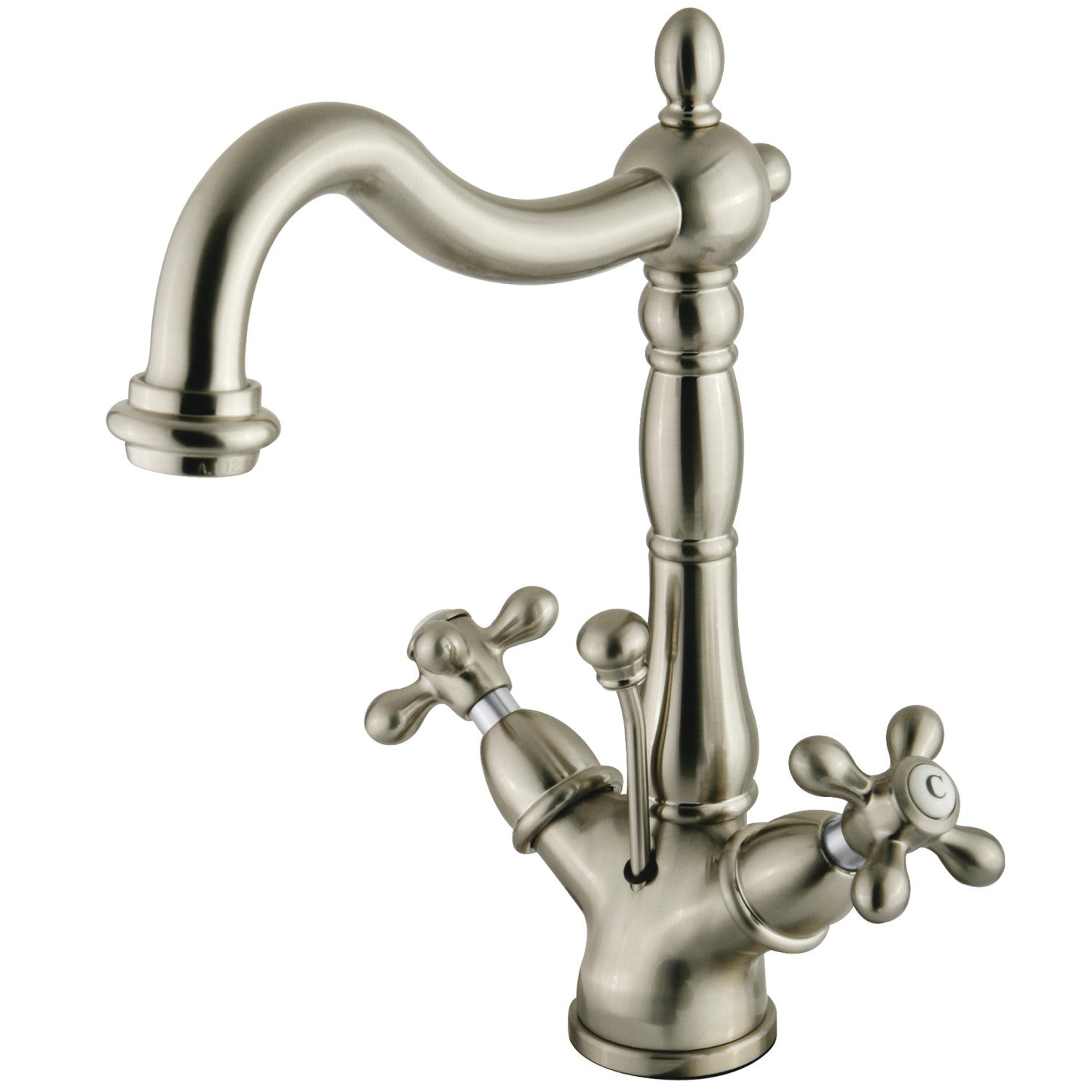 Kingston Heirloom KS1438AX - Heritage Double-Handle 1-or-3 Robinet de salle de bains à trou unique avec à tirette en laiton, nickel brossé