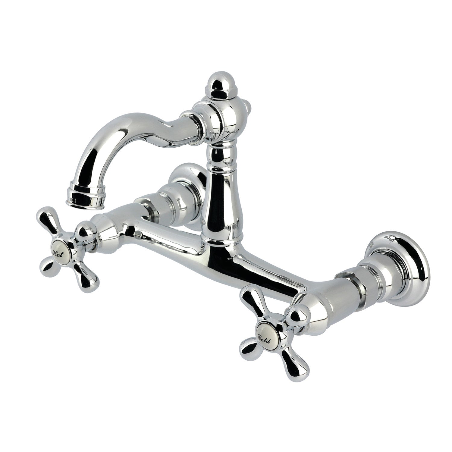 Kingston Heirloom KS3251AX - Robinet de cuisine à deux poignées vintage 2 trous Wall Mount Bridge, chrome poli