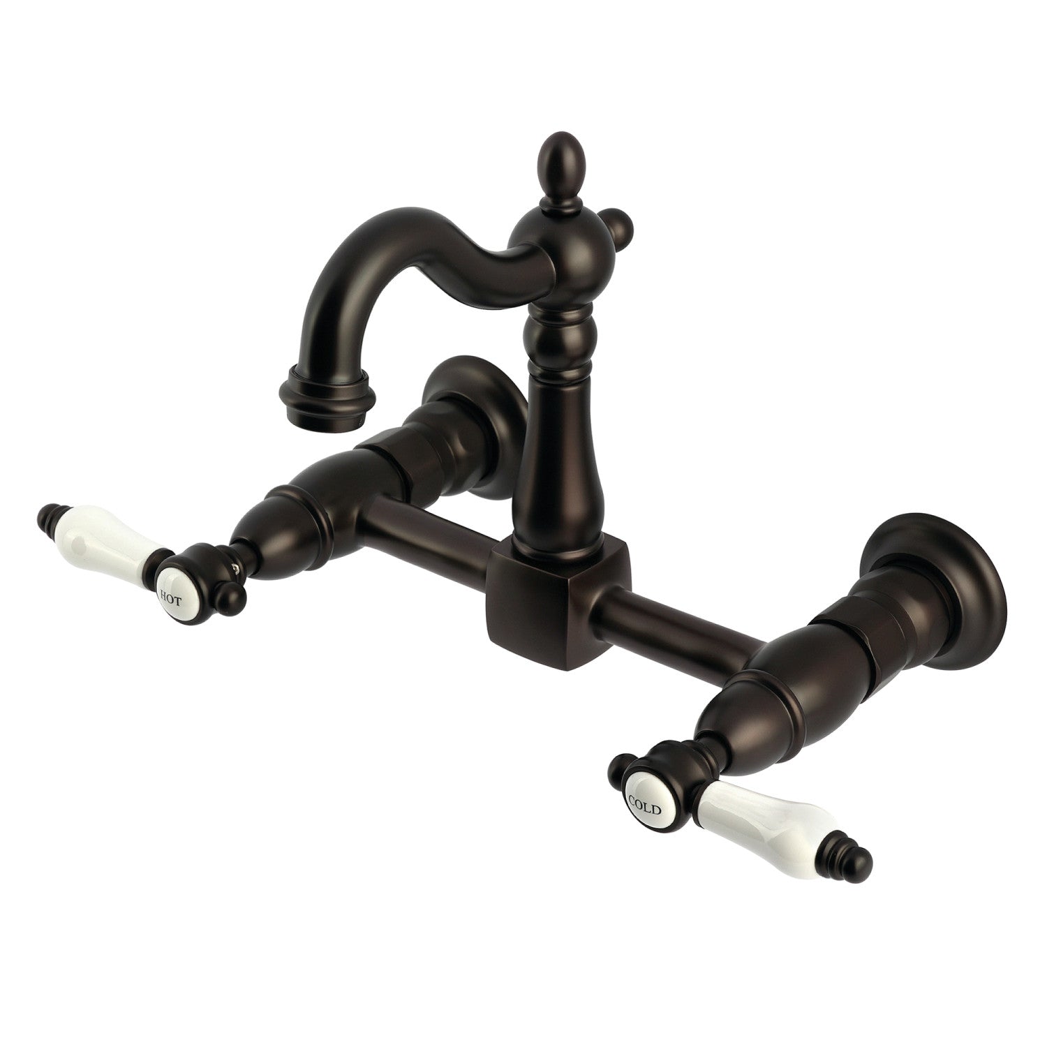 Kingston Heirloom KS2445BPL - Robinet de cuisine Bel-Air à deux poignées 2 trous Wall Mount Bridge, Bronze huilé