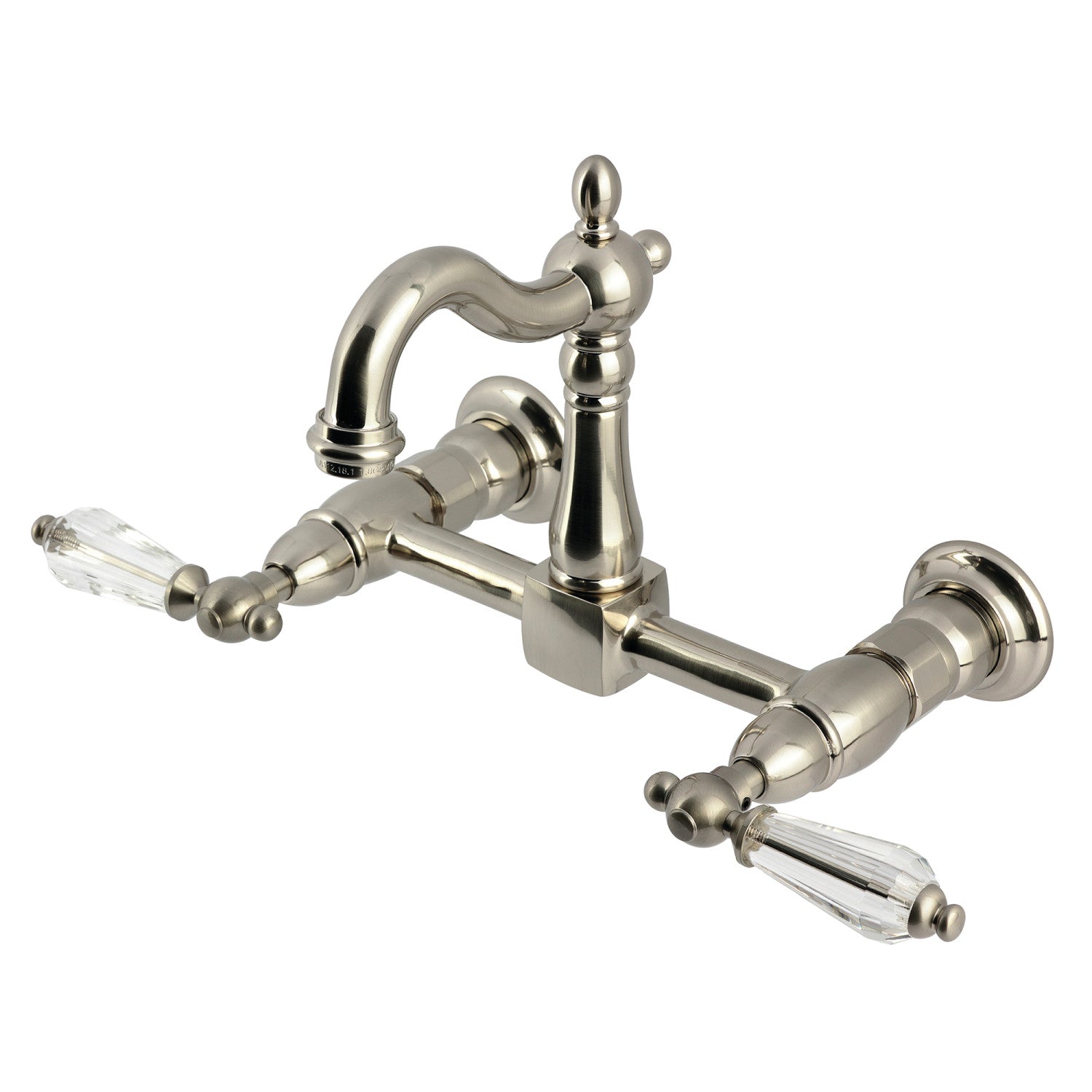 Kingston Heirloom KS2448WLL - Robinet de cuisine à deux poignées Willshire Wall Mount Bridge, nickel brossé