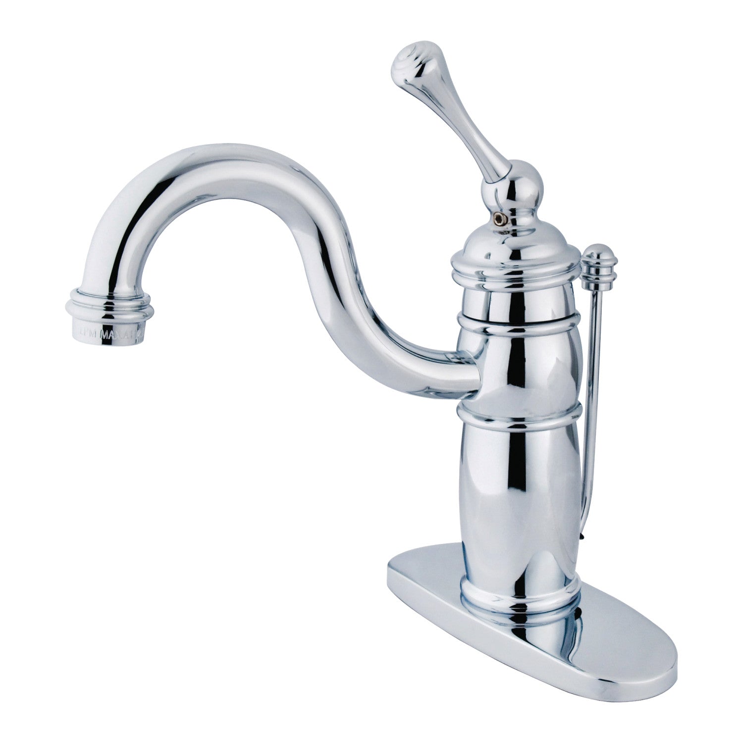 Kingston Heirloom KB1401BL - Robinet de salle de bains à une poignée victorienne 1 trou avec plaque de pont et drain à tirette, chrome poli