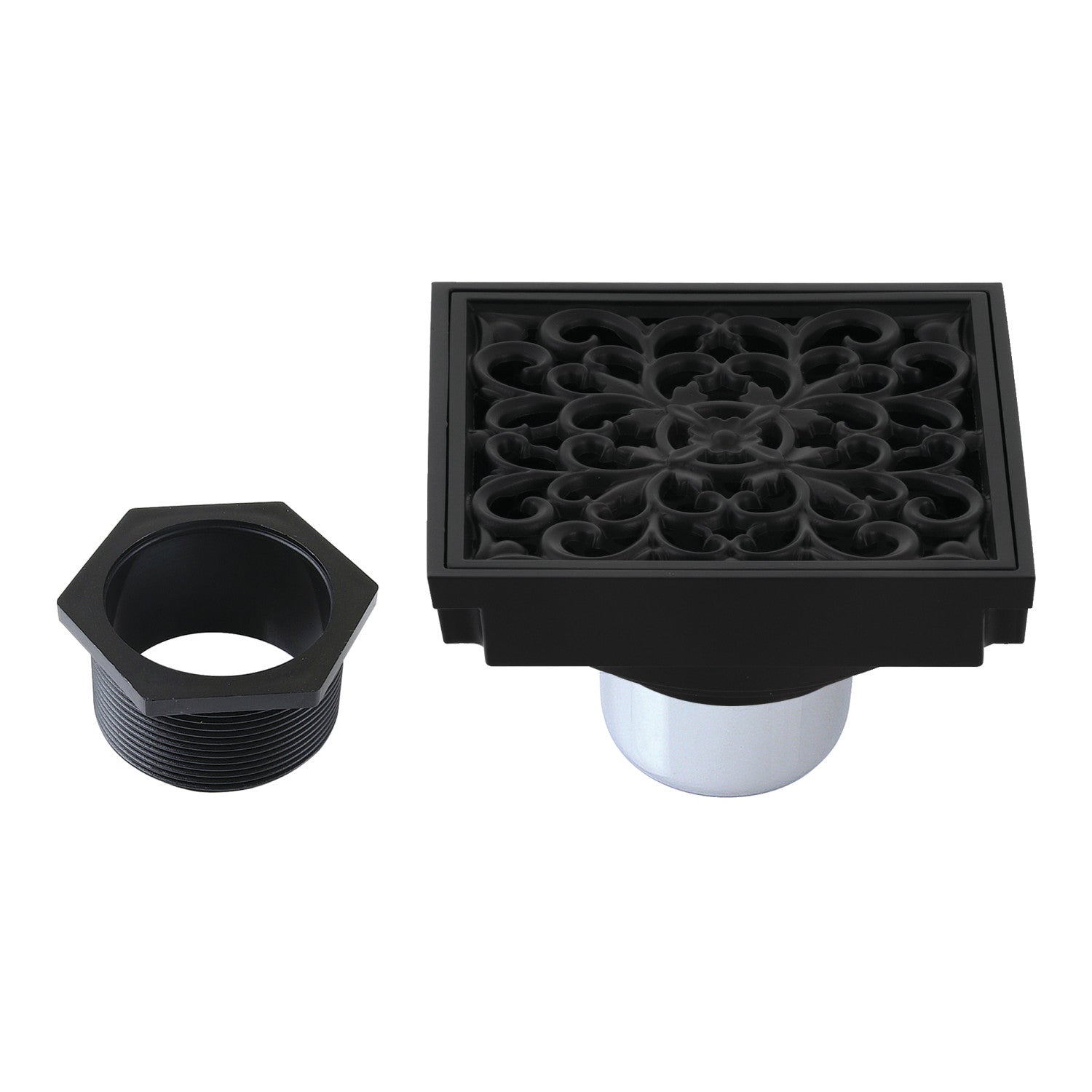 Kingston Watercourse BSF9771MB 4-Inch Brass Square Grid Shower Drain with Hair Strainer, Matte Black