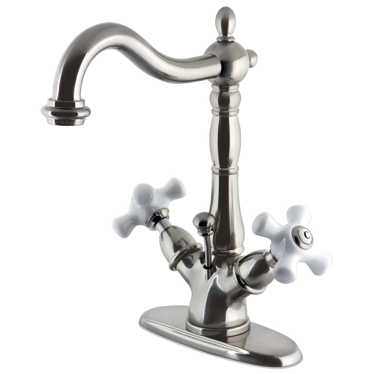 Kingston Heirloom KS1438PX - Heritage Double-Handle 1-or-3 Robinet de salle de bains à trou unique avec à tirette en laiton, nickel brossé