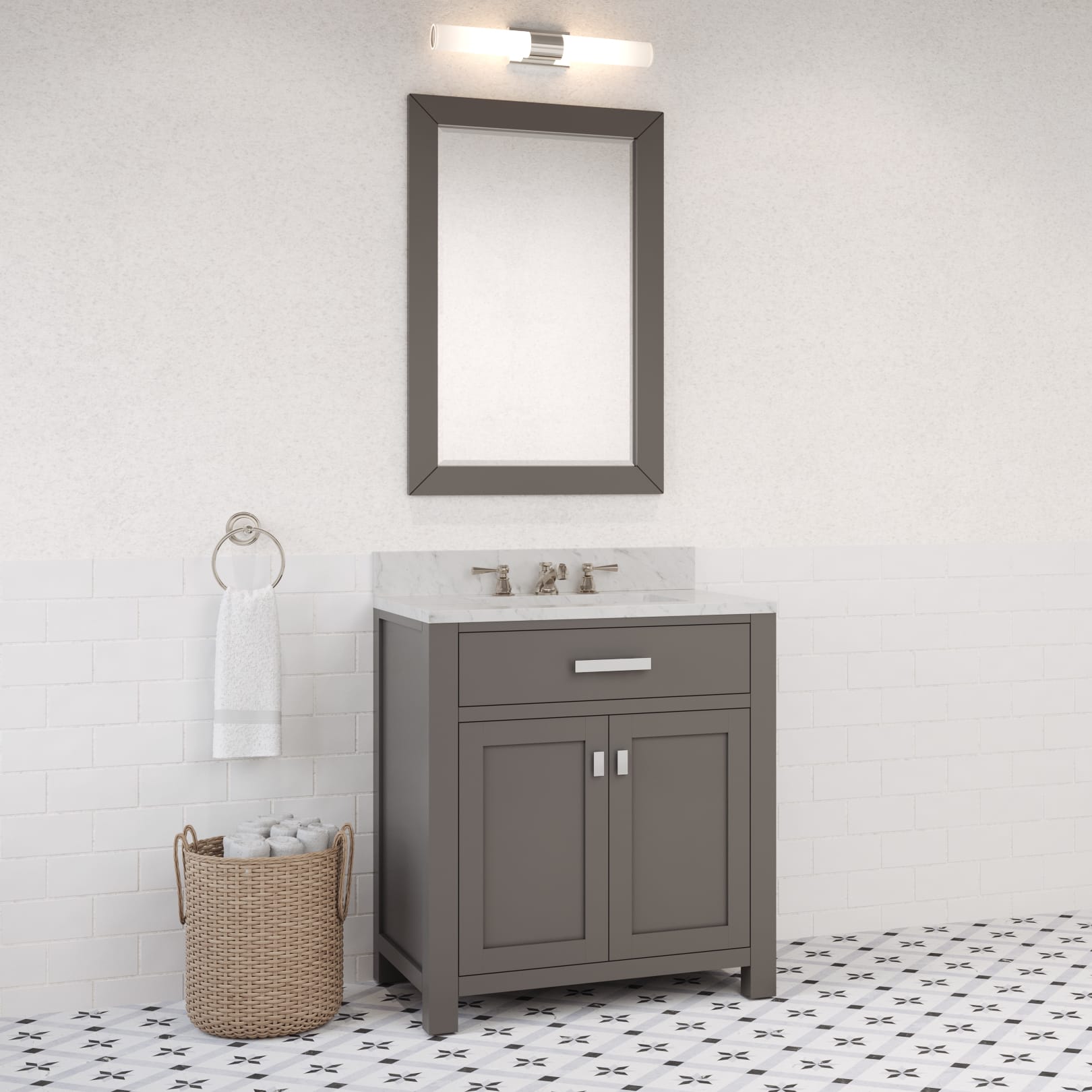 Kingston Luxe MS30CW01CG - 30 in. x 21 in. Bathroom Vanity Marble Top in Carrara White, Cashmere Grey