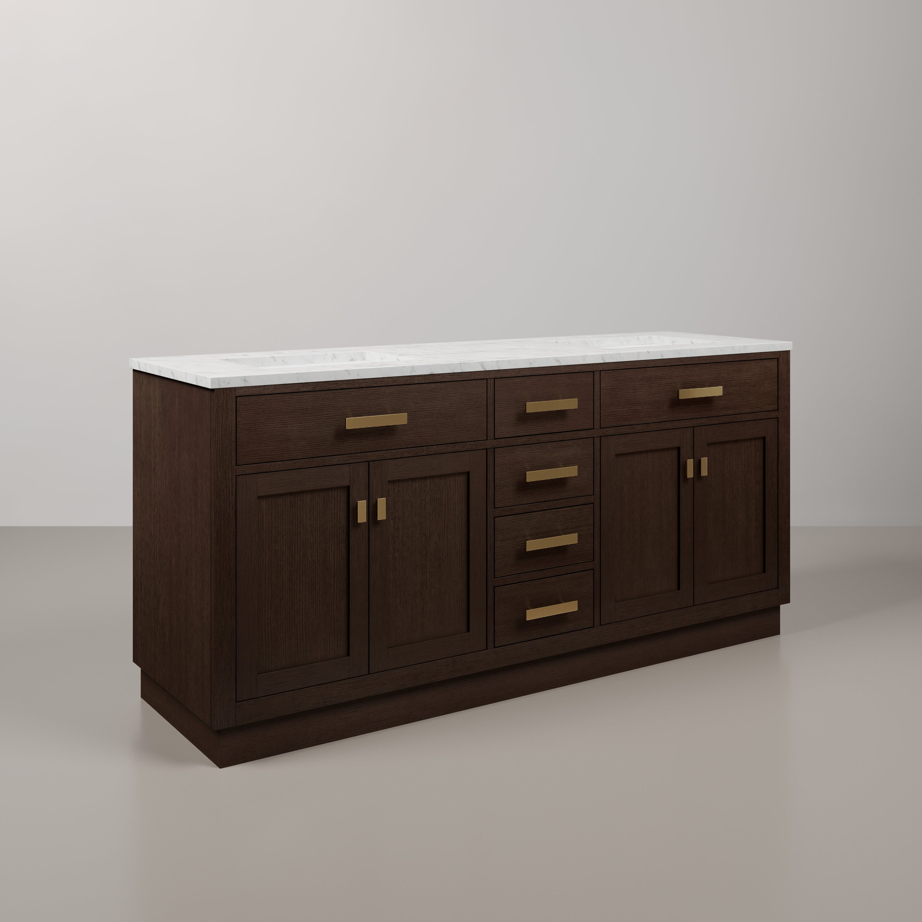 Kingston Luxe CH72CW06BK - 72 in. x 21.5 in. Bathroom Vanity Marble Top and White Basin, Brown Oak