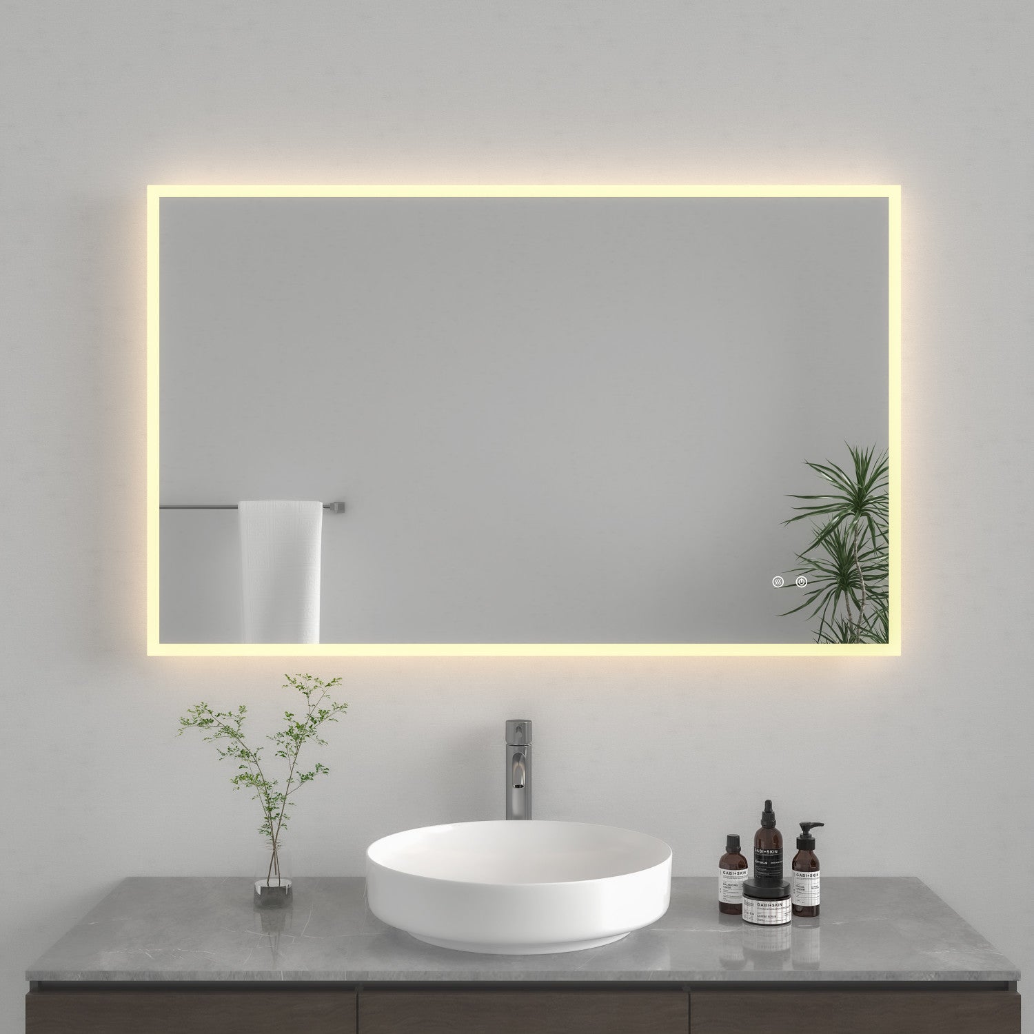 Kingston Aurora MR2014830 30-Inch x 48-Inch LED Bathroom Mirror, Front and Back Light, Anti-Fog, Dimmable Touch Sensor Lighted Mirror, Silver