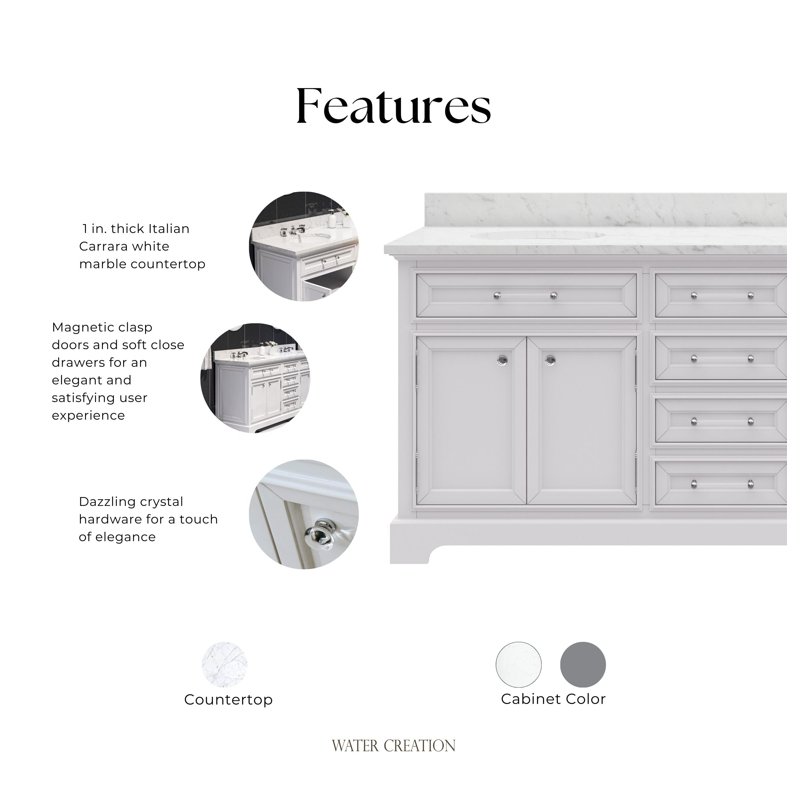 Kingston Luxe DE72CW01PW - 72 in. x 22 in. Bathroom Vanity Marble Top and White Basin, White