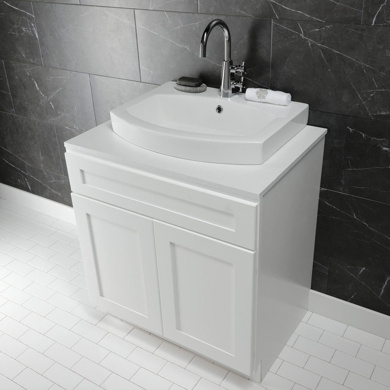 Kingston Inflection EV2418 Évier à console en céramique 24-Inch (1 trou), blanc