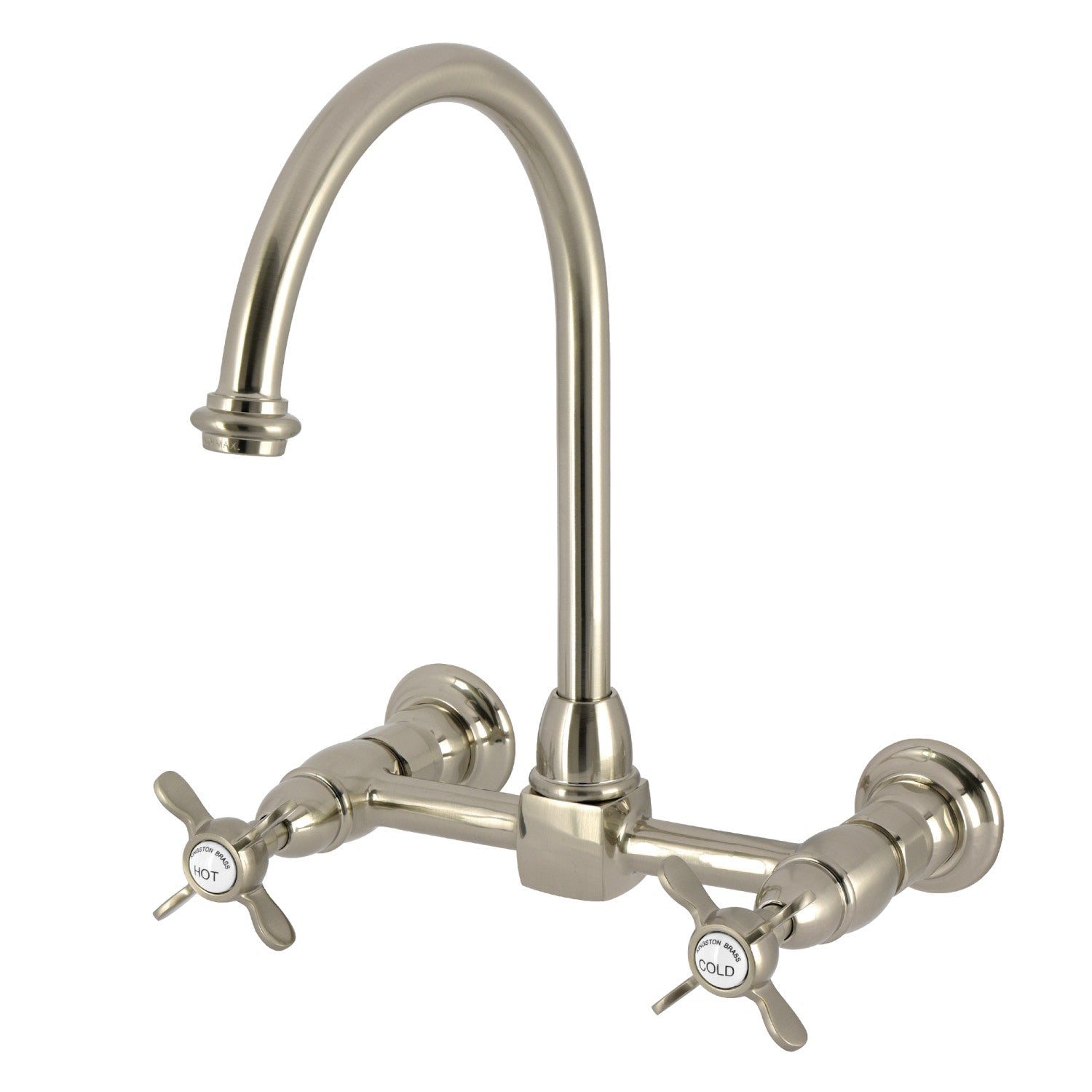 Kingston Tulare KS1298BEX - Robinet de cuisine à deux poignées 2 trous Wall Mount Bridge, nickel brossé