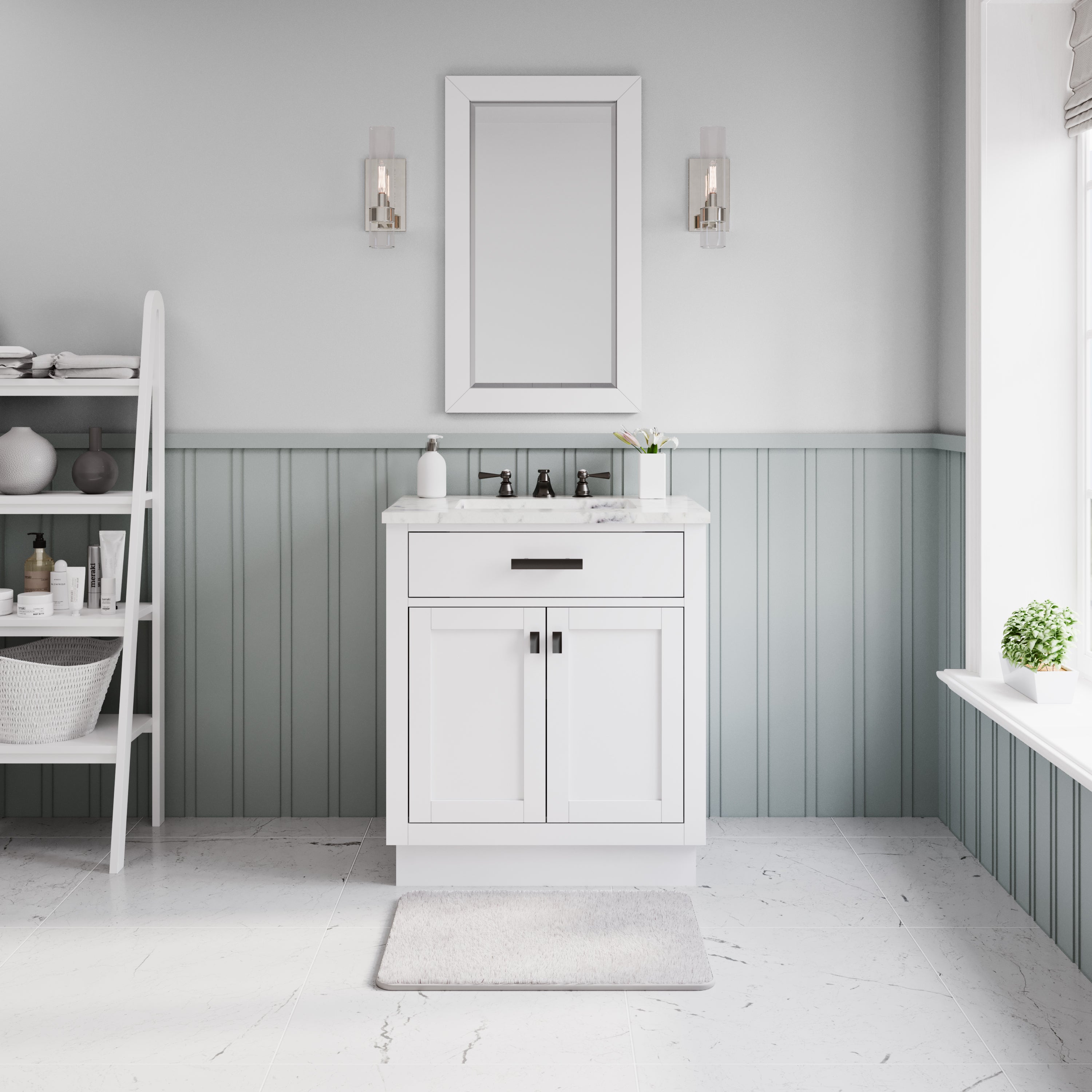 Kingston Luxe HA30CW03PW - 30 in. x 22 in. Bathroom Vanity Marble Top and White Basin, White
