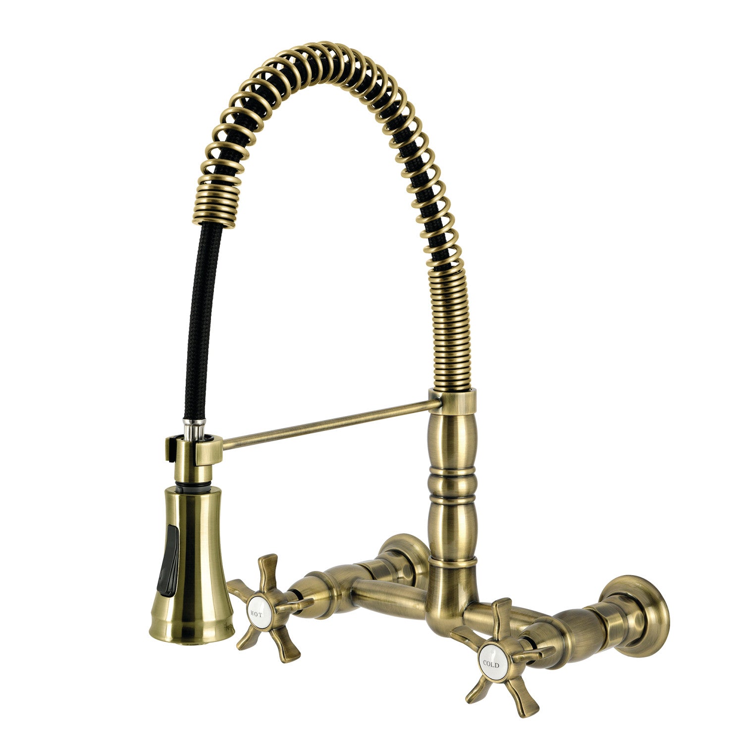 Kingston Tulare GS1243NX - Hamilton Double-Handle 2 trous Robinet de cuisine pré-rouleau, laiton antique