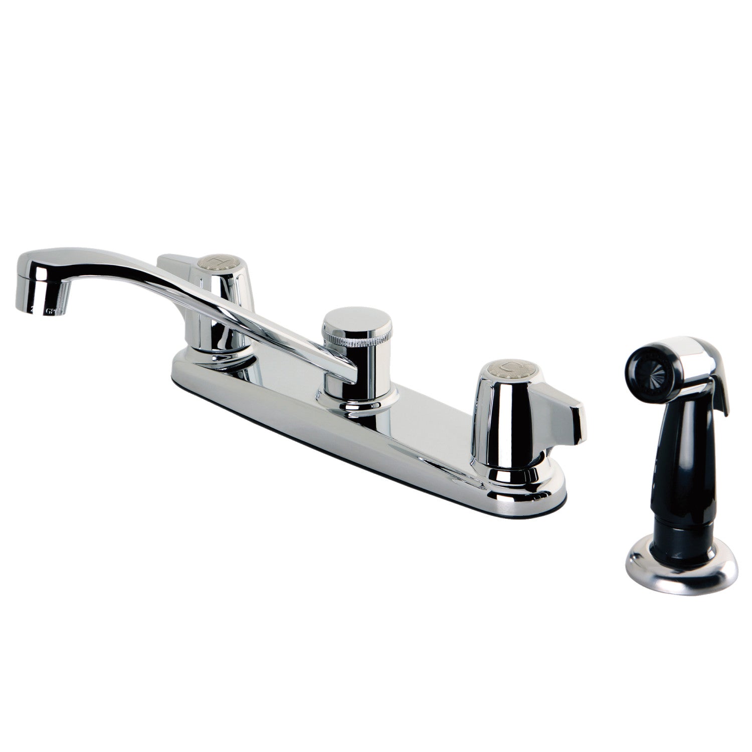 Kingston Magellan KB262 Robinet de cuisine central à deux poignées 4 trous 8" avec pulvérisateur latéral, chrome poli