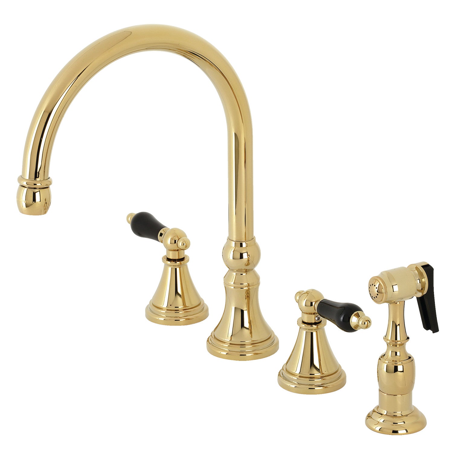 Kingston Tulare KS2792PKLBS - Robinet de cuisine à double poignée 4 trous avec pulvérisateur en laiton, laiton poli