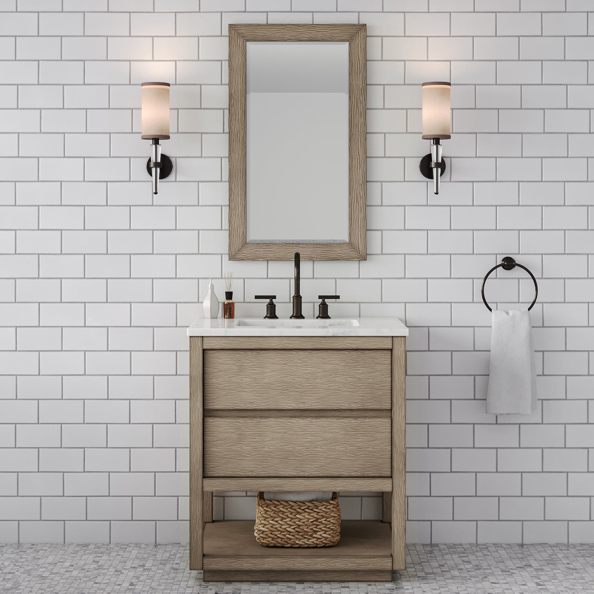 Kingston Luxe OA30CW00GK - 30 in. x 22 in. Bathroom Vanity Marble Top and White Basin, Grey Oak