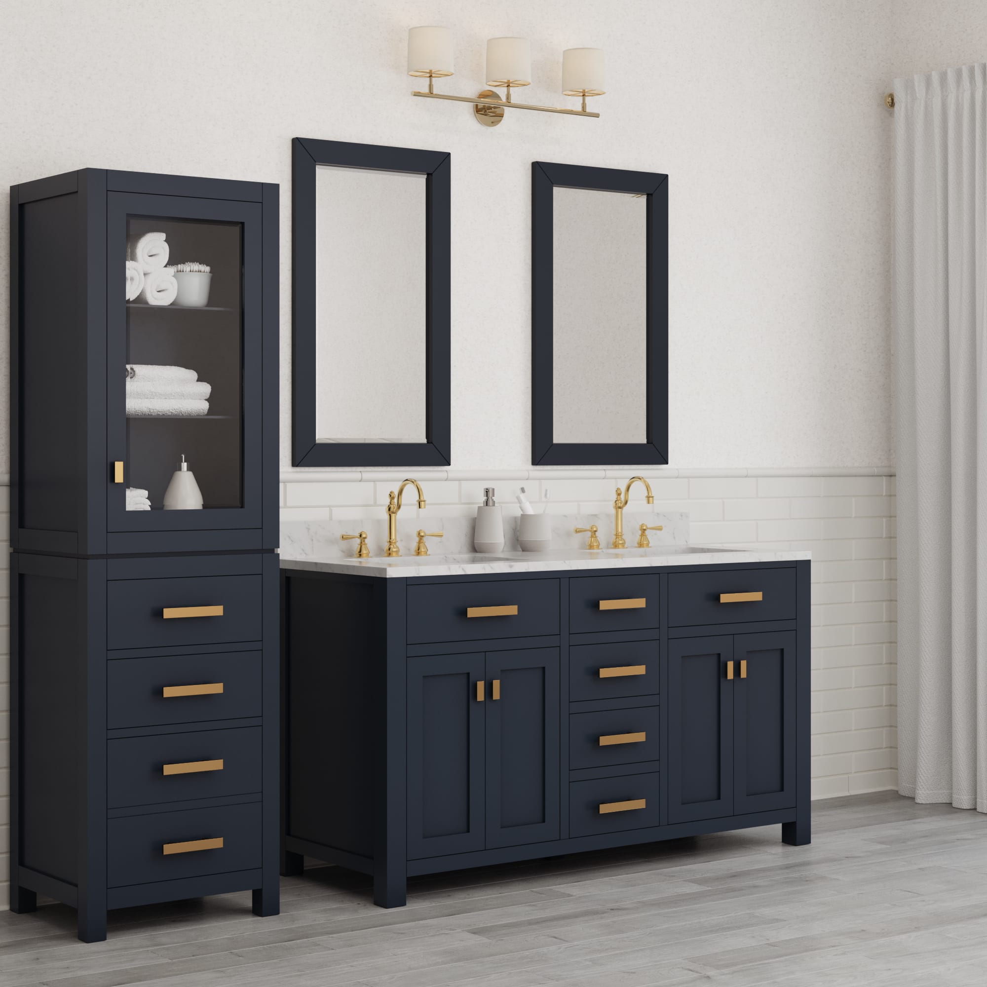 Kingston Luxe MS60CW06MB - 60 in. x 21.5 in. Bathroom Vanity Marble Top in Carrara White and White Basin, Monarch Blue