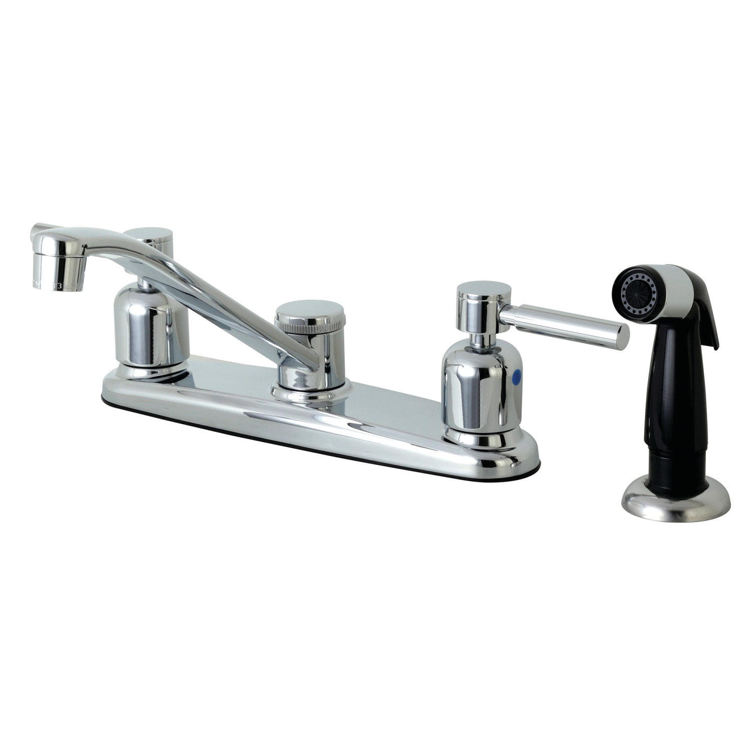 Kingston Tulare FB112DL - Robinet de cuisine central à deux poignées Concord 4 trous 8" avec pulvérisateur latéral, chrome poli