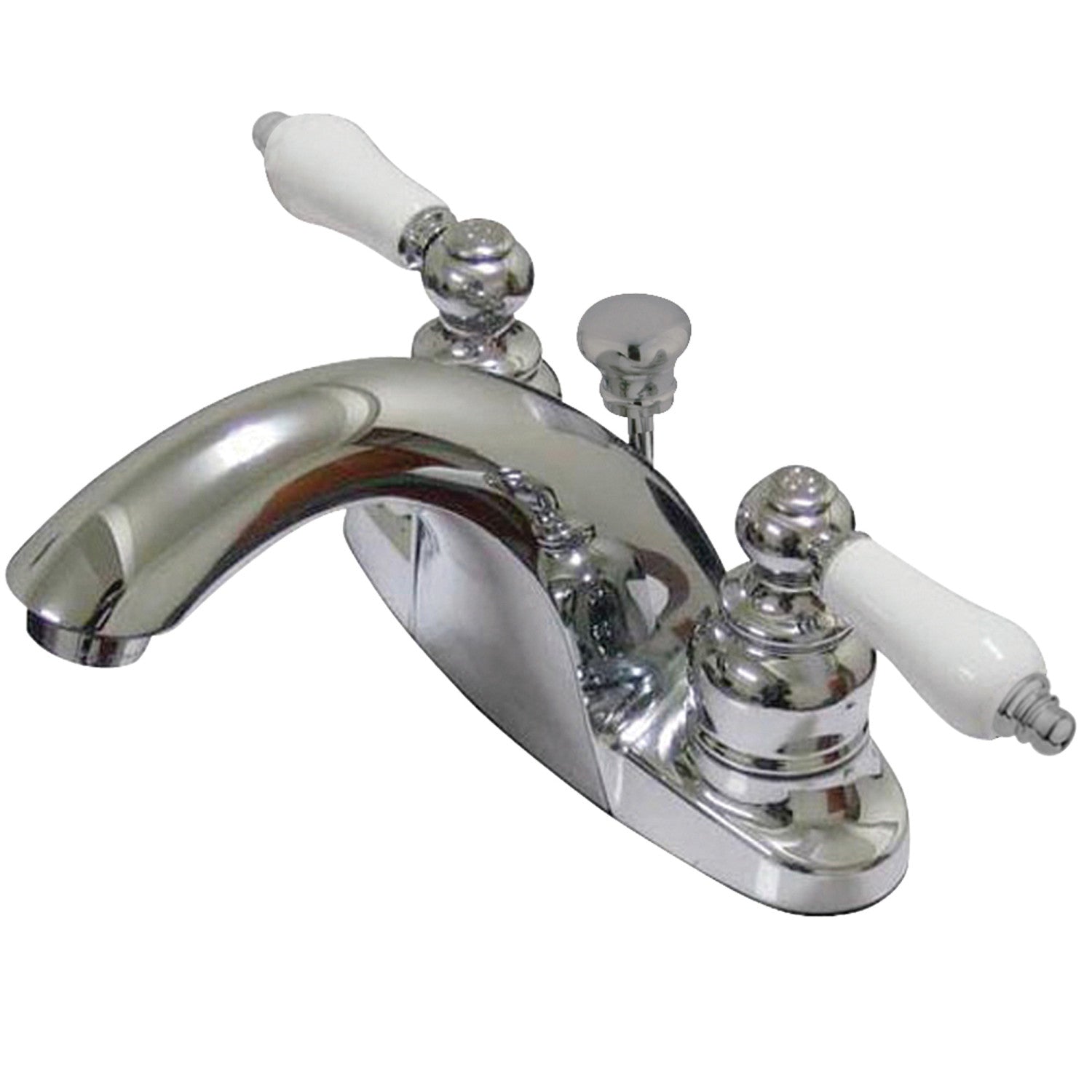 Kingston Heirloom KB7641PL - Robinet de salle de bain double poignée de pays anglais 3 trous montage sur plage 4-Inch Centerset avec drain à tirette, chrome poli